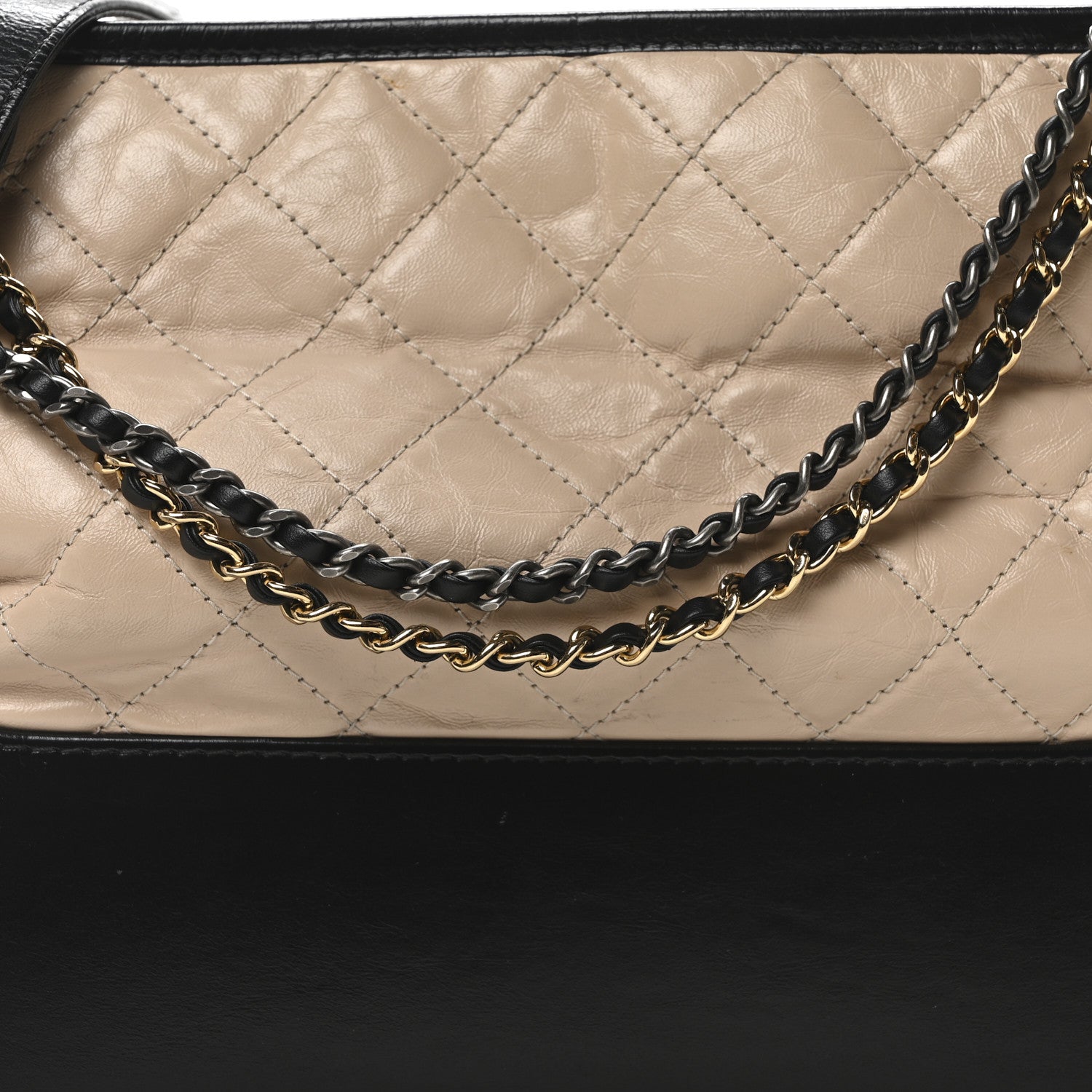 Chanel Aged Calfskin Quilted Medium Gabrielle Hobo Beige Black 8 of 10