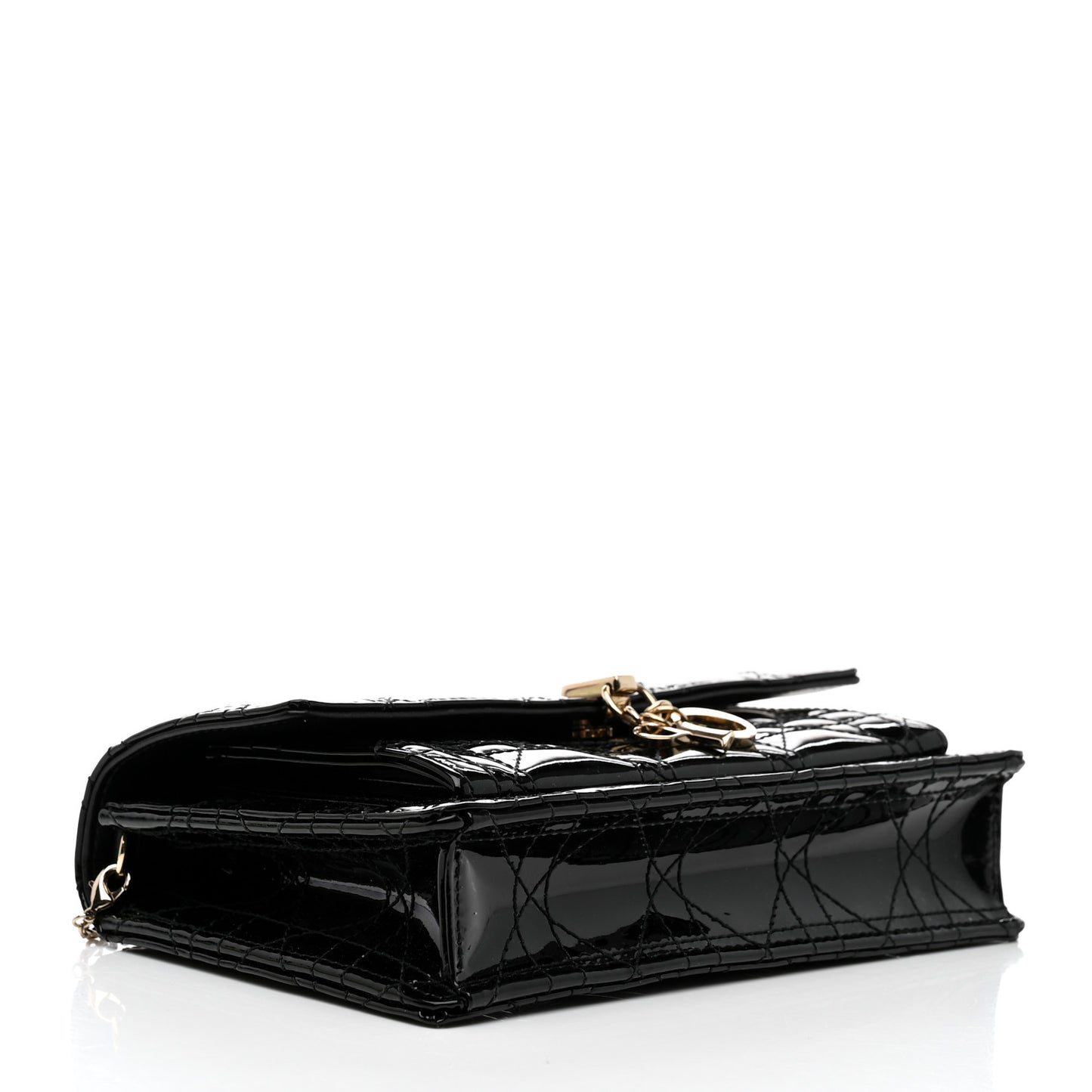 Patent Cannage Lady Dior Chain Pouch Black