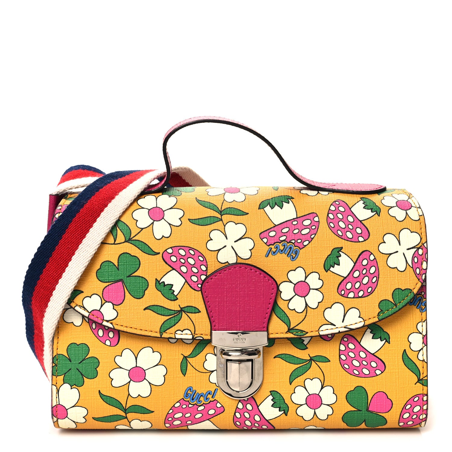 Gucci Canvas Childrens Flower Mushroom Print Shoulder Bag 1520193