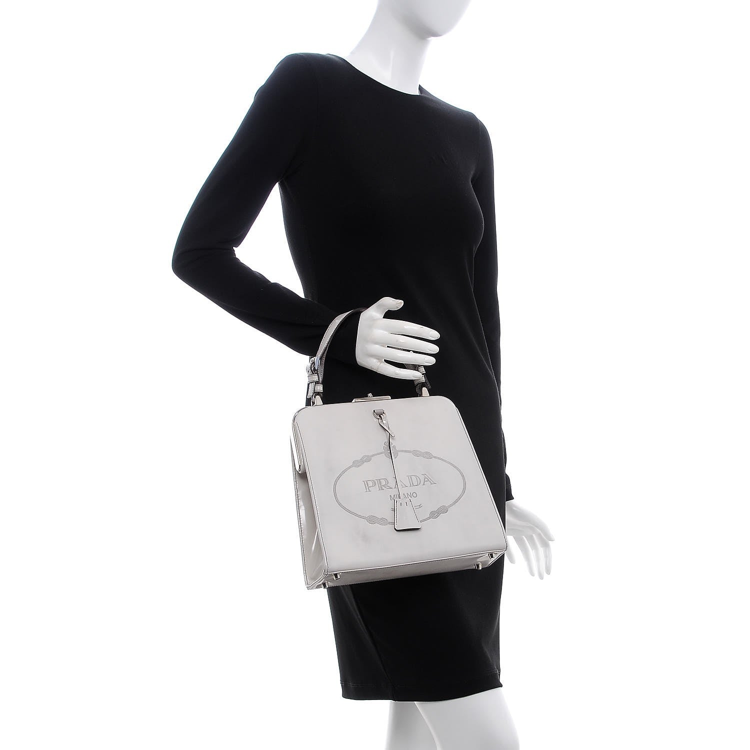 Prada Spazzolato Logo Print Framed Bag Quarzo 2 of 11