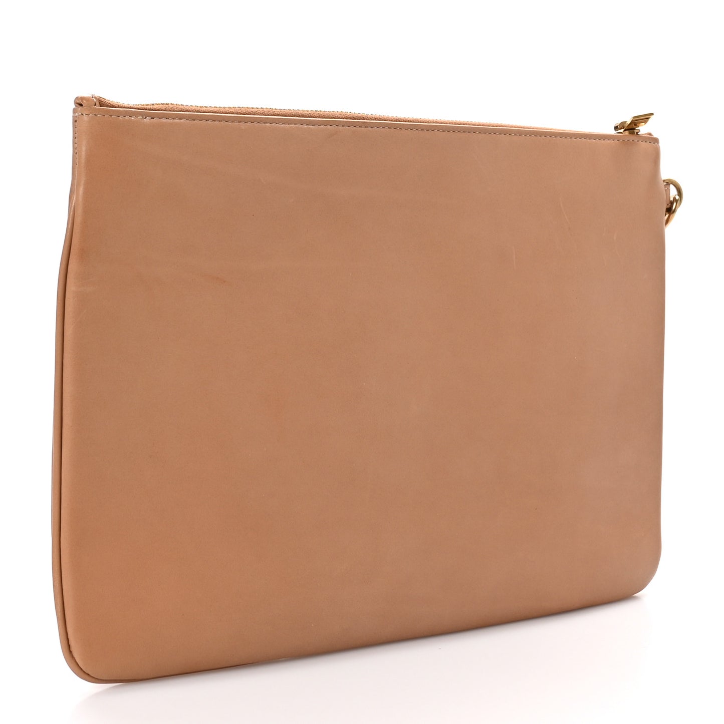 Calfskin Rive Gauche Zipped Pouch Vintage Brown Gold