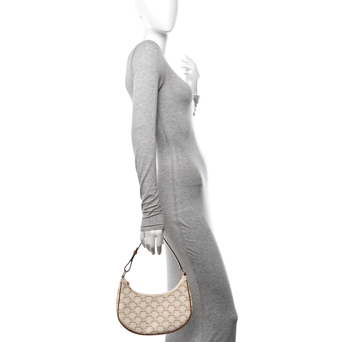 Canvas Calfskin Ava Triomphe Shoulder Bag White