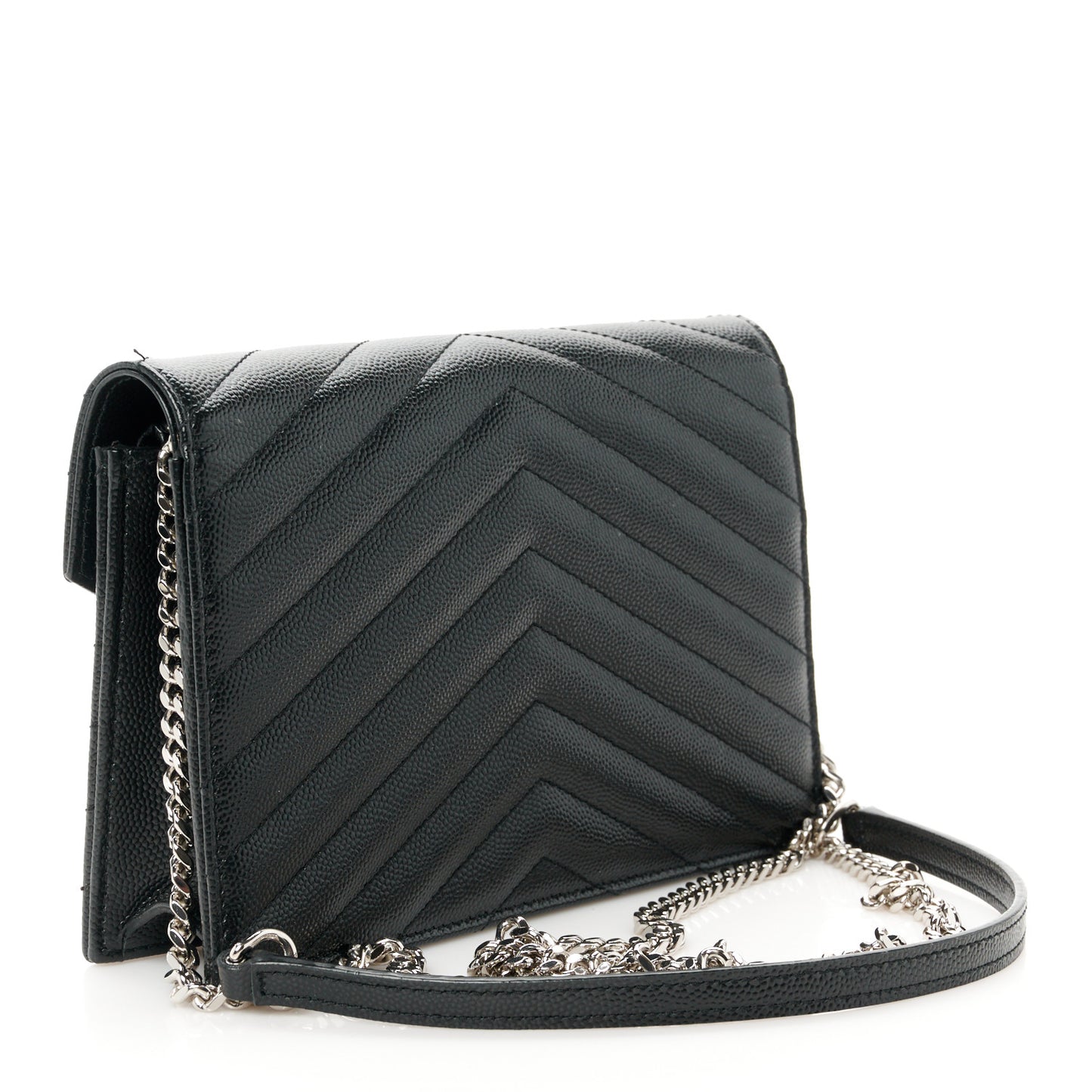 Grain De Poudre Matelasse Chevron Monogram Envelope Chain Wallet Black