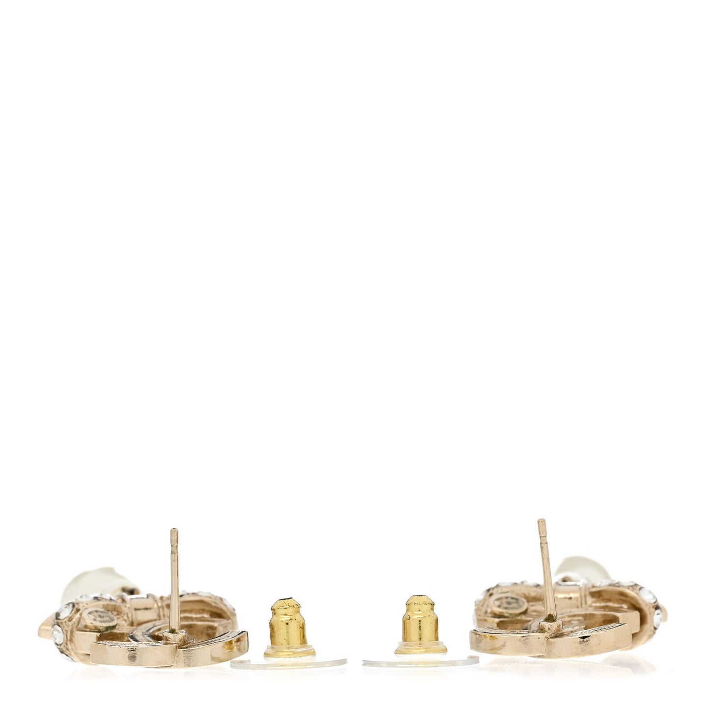 Crystal CC Bow Pearl Drop Earrings Gold Pearly White