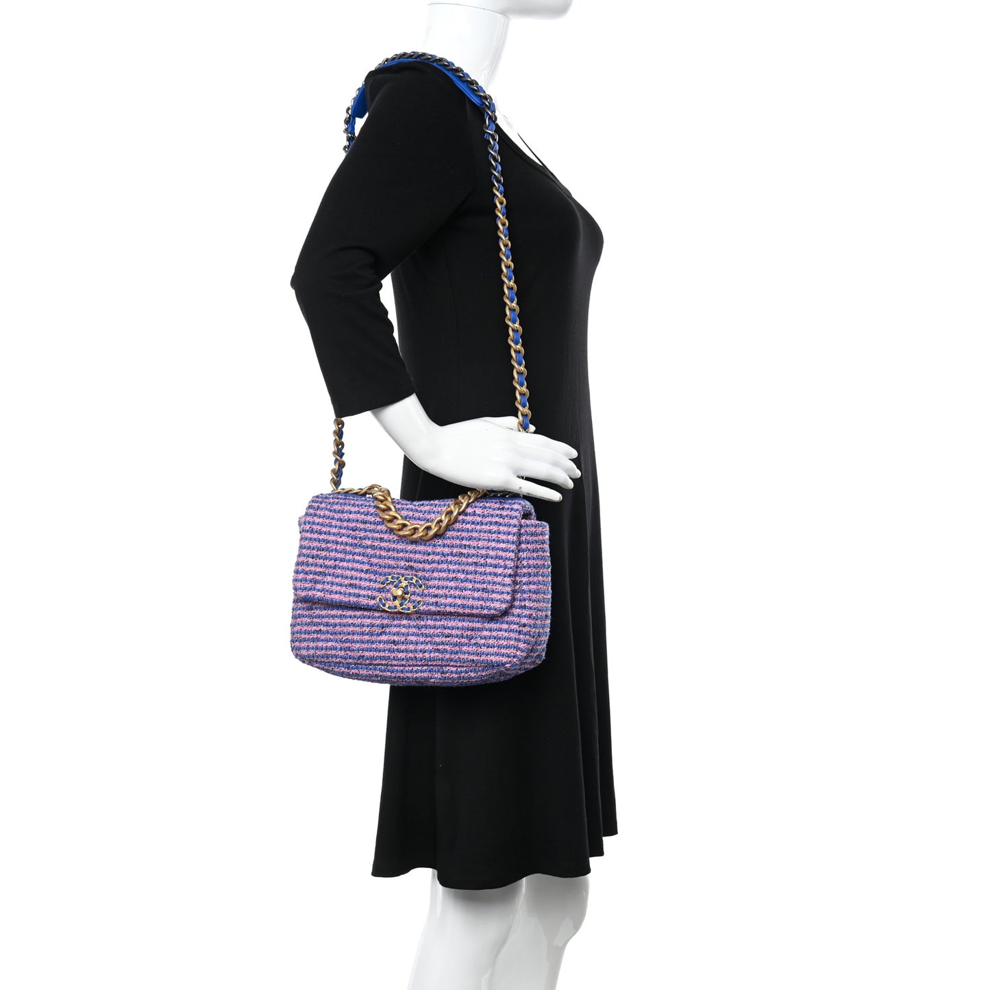 Tweed Quilted Medium Chanel 19 Flap Blue Pink