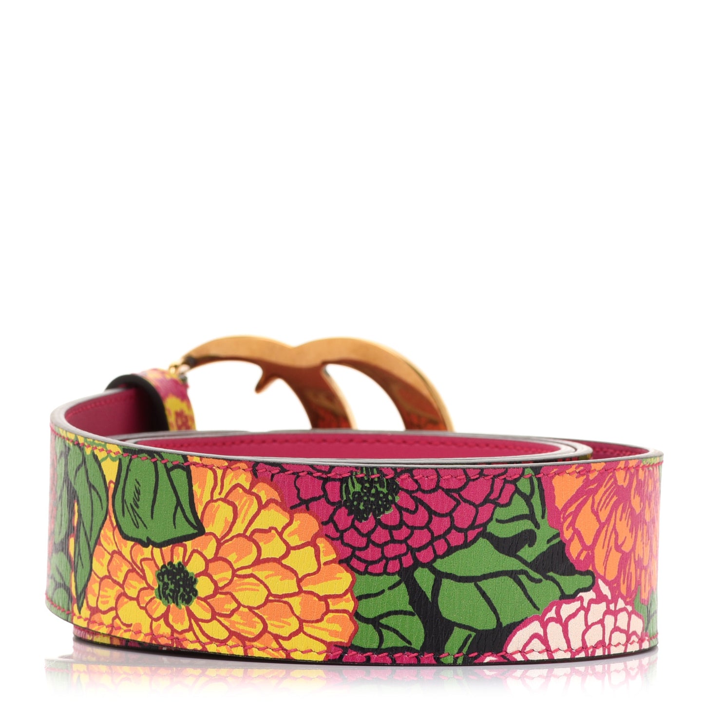 x KEN SCOTT Textured Calfskin Pomponica Print Double G 40mm Belt 95 38 Pink