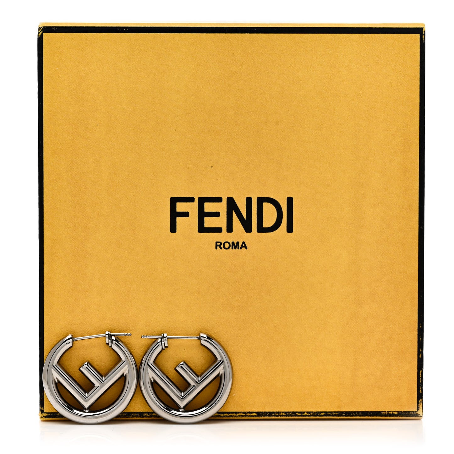 Metal FF Hoop Earrings Silver