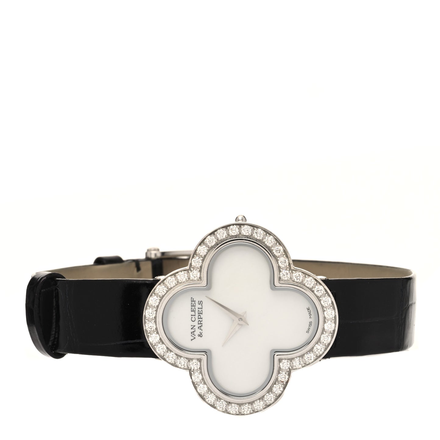 18K White Gold Alligator Diamond Bezel Mother of Pearl 30mm Alhambra Quartz Watch