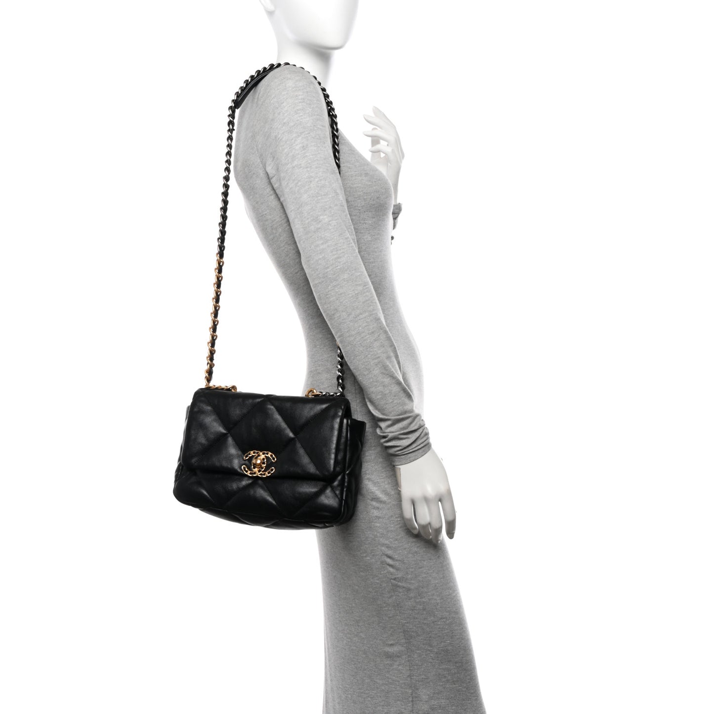Lambskin Quilted Medium Chanel 19 Flap Black