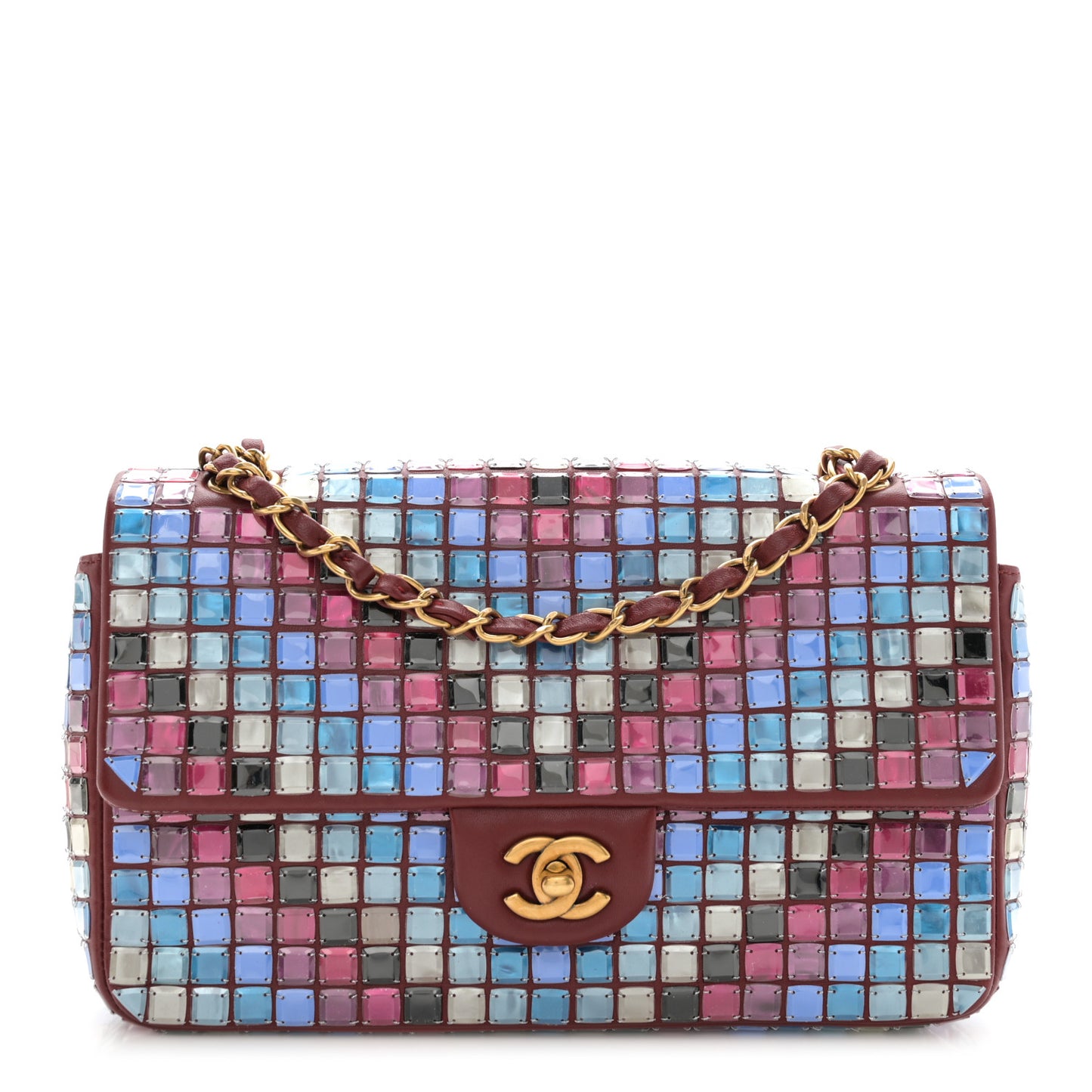 Lambskin Mosaic Medium Flap Red Multicolor