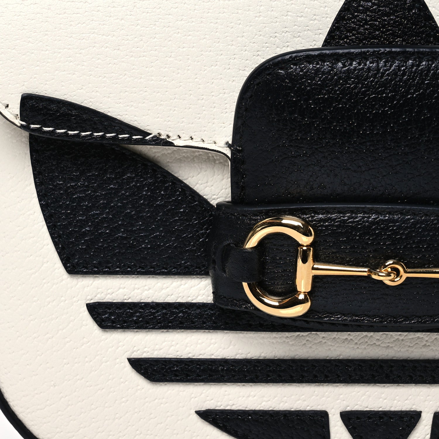 Gucci X ADIDAS Textured Dollar Calfskin Web Trefoil Mini Horsebit 1955 Shoulder Bag Off White Black 8 of 10