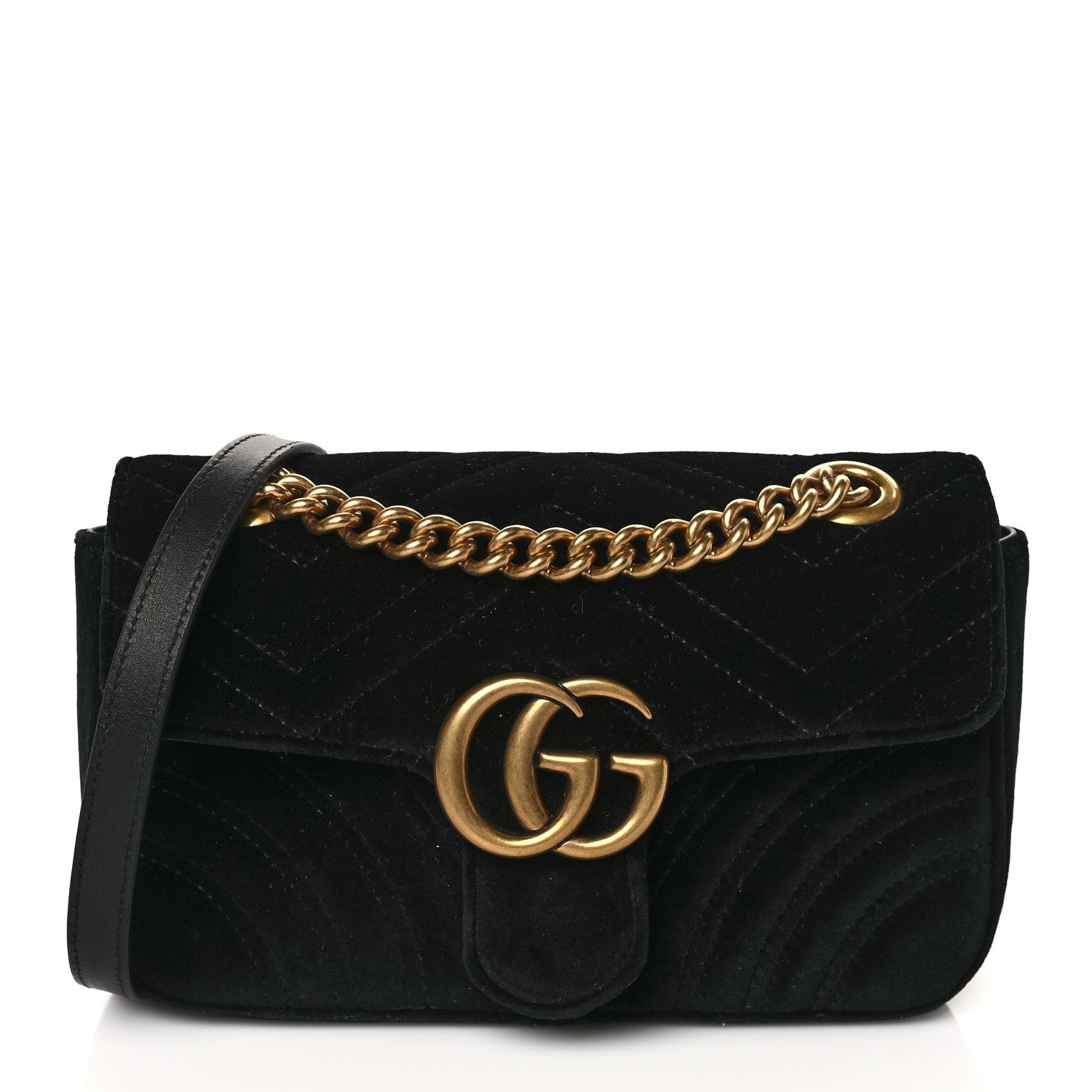 Gucci Velvet Matelasse Mini GG Marmont Shoulder Bag Black 1 of 11