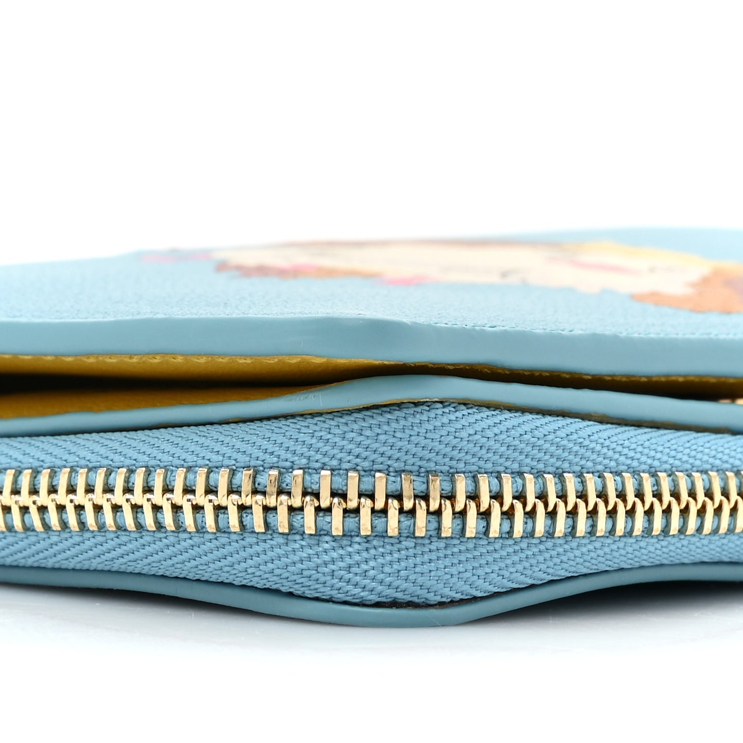 X HOWLS MOVING CASTLE Calfskin Heen Compact Zip Wallet Light Blue
