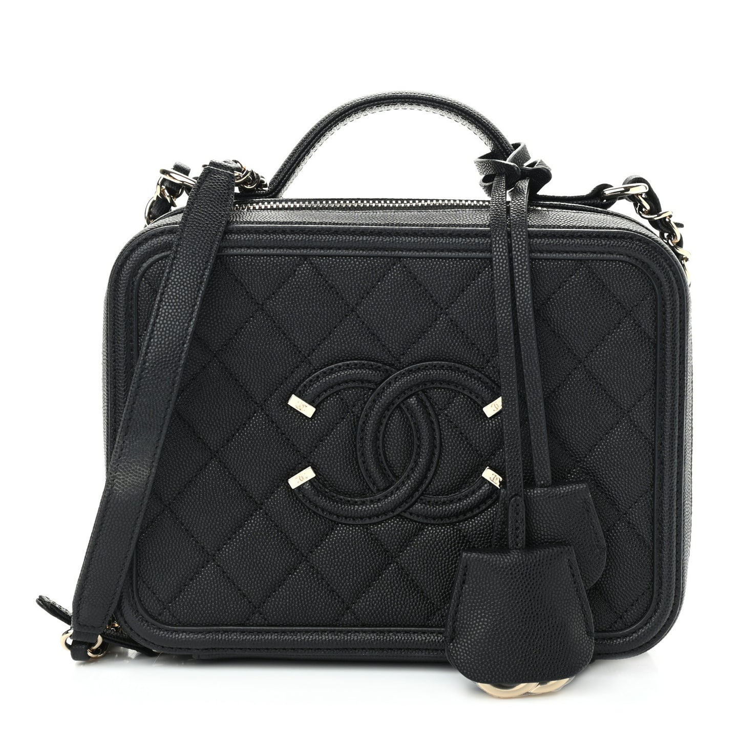Caviar Quilted Medium CC Filigree Vanity Case Black