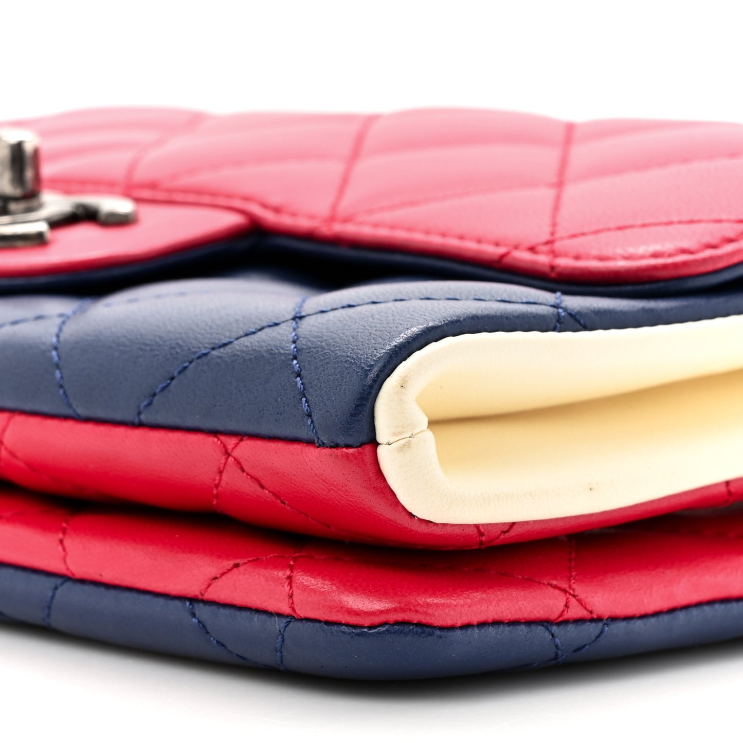 Lambskin Quilted Tri-color Crossbody Bag Dark Red