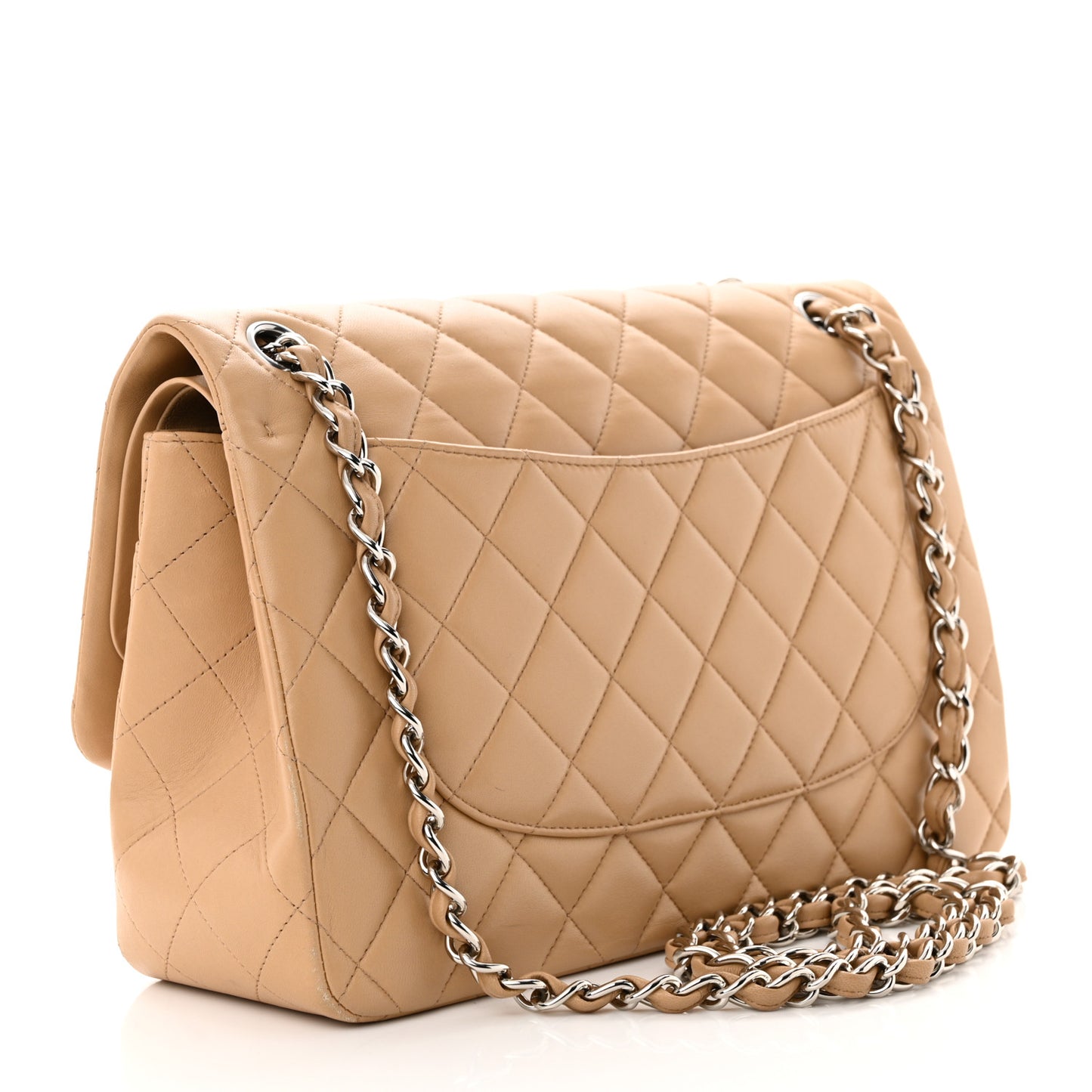 Lambskin Quilted Jumbo Double Flap Beige Clair