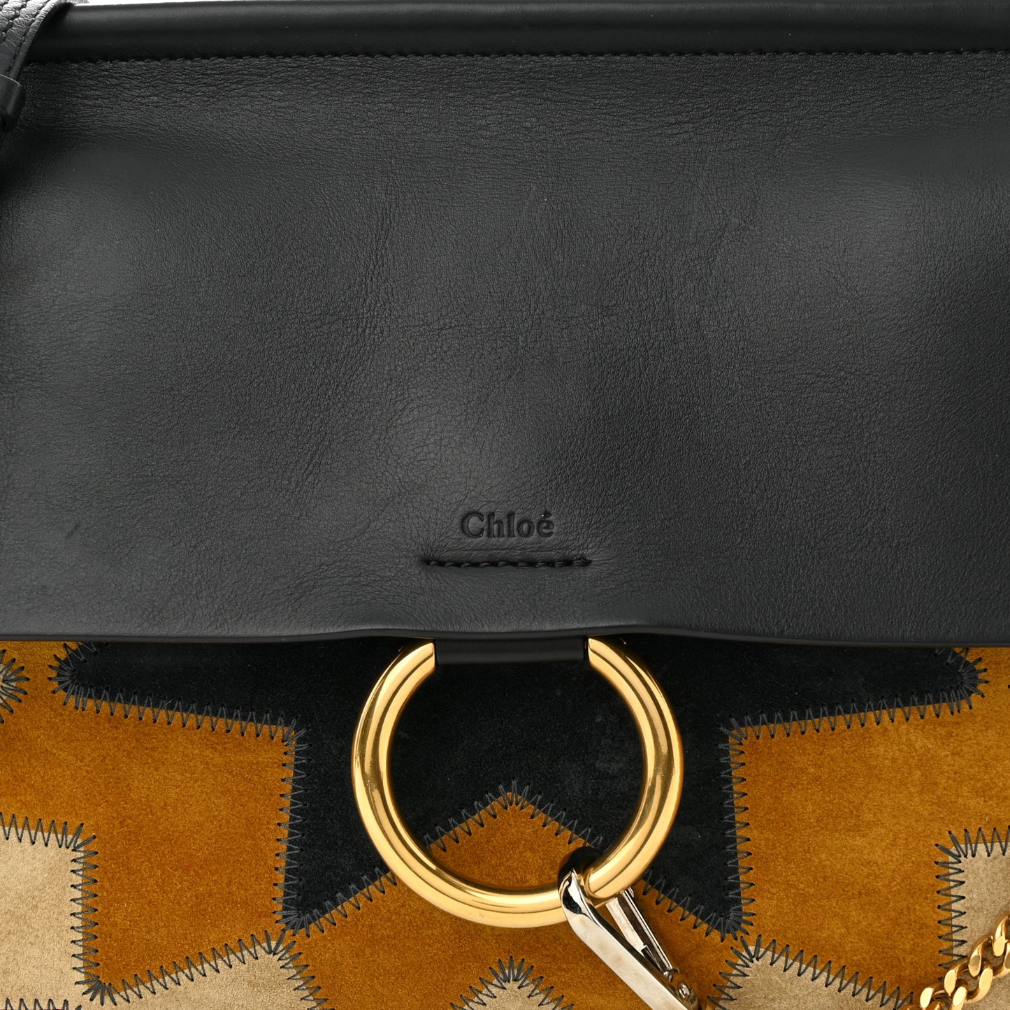 Suede Wonder Woman Patchwork Medium Faye Shoulder Bag Black
