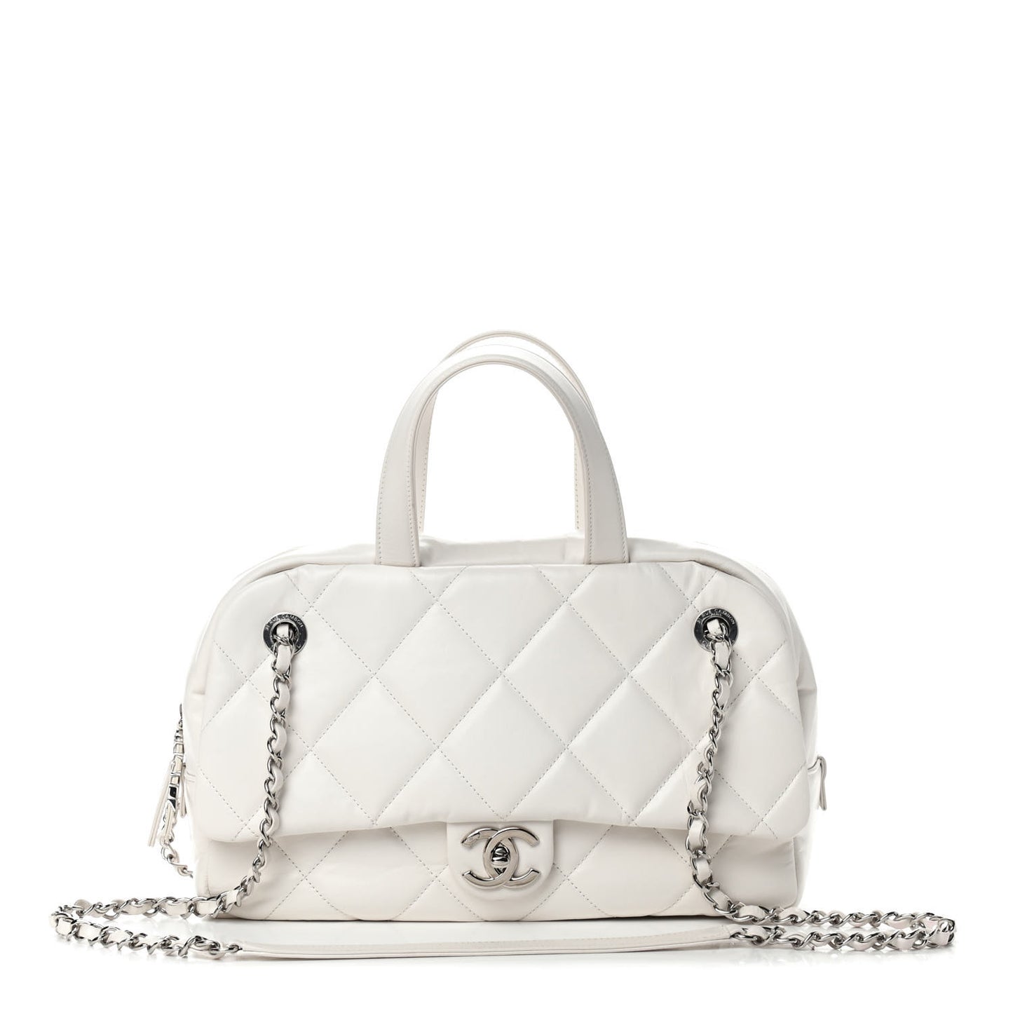 Aged Calfskin Quilted Small Express Bowling Bag White