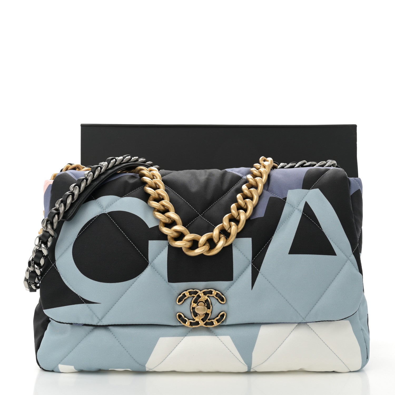 Chanel Silk Maxi Scarf Chanel 19 Flap Black Blue White 11 of 11