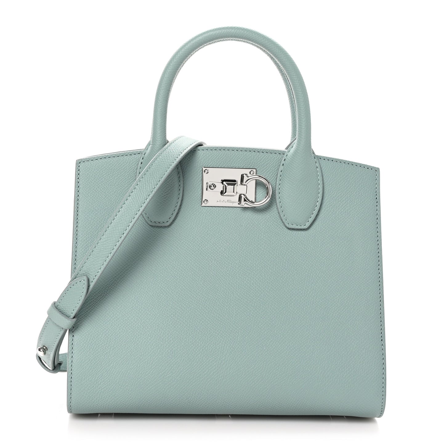 Hammered Calfskin Small The Studio Box Bag Aqua Green
