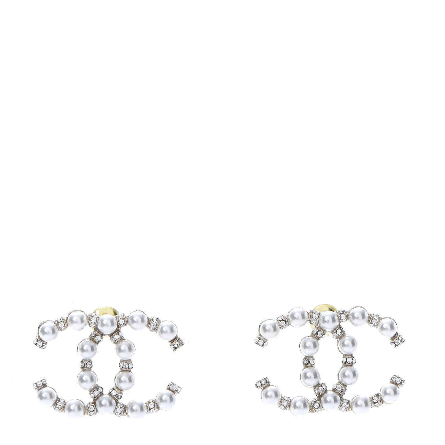 Chanel Pearl Crystal Nefertiti CC Earrings Gold 1 of 5