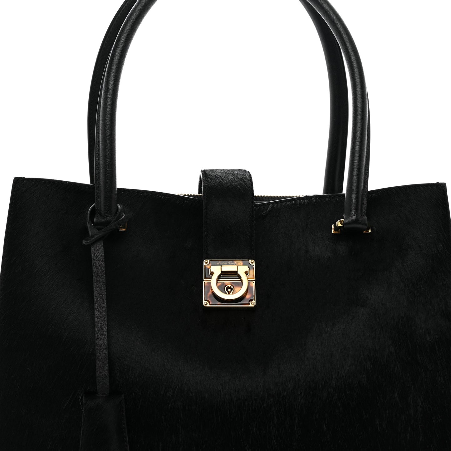 Pony Hair Gancio Lock Tote Black