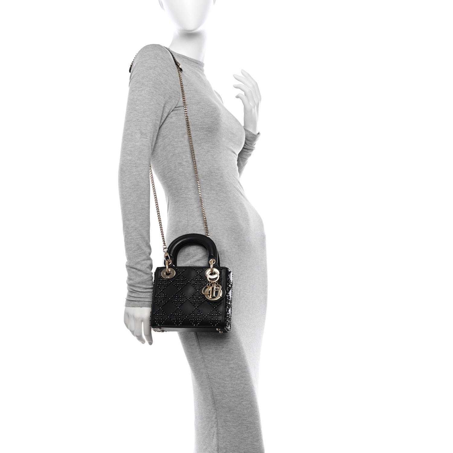 Christian Dior Lambskin Cannage Beaded Embroidery Mini Lady Dior Black 2 of 11