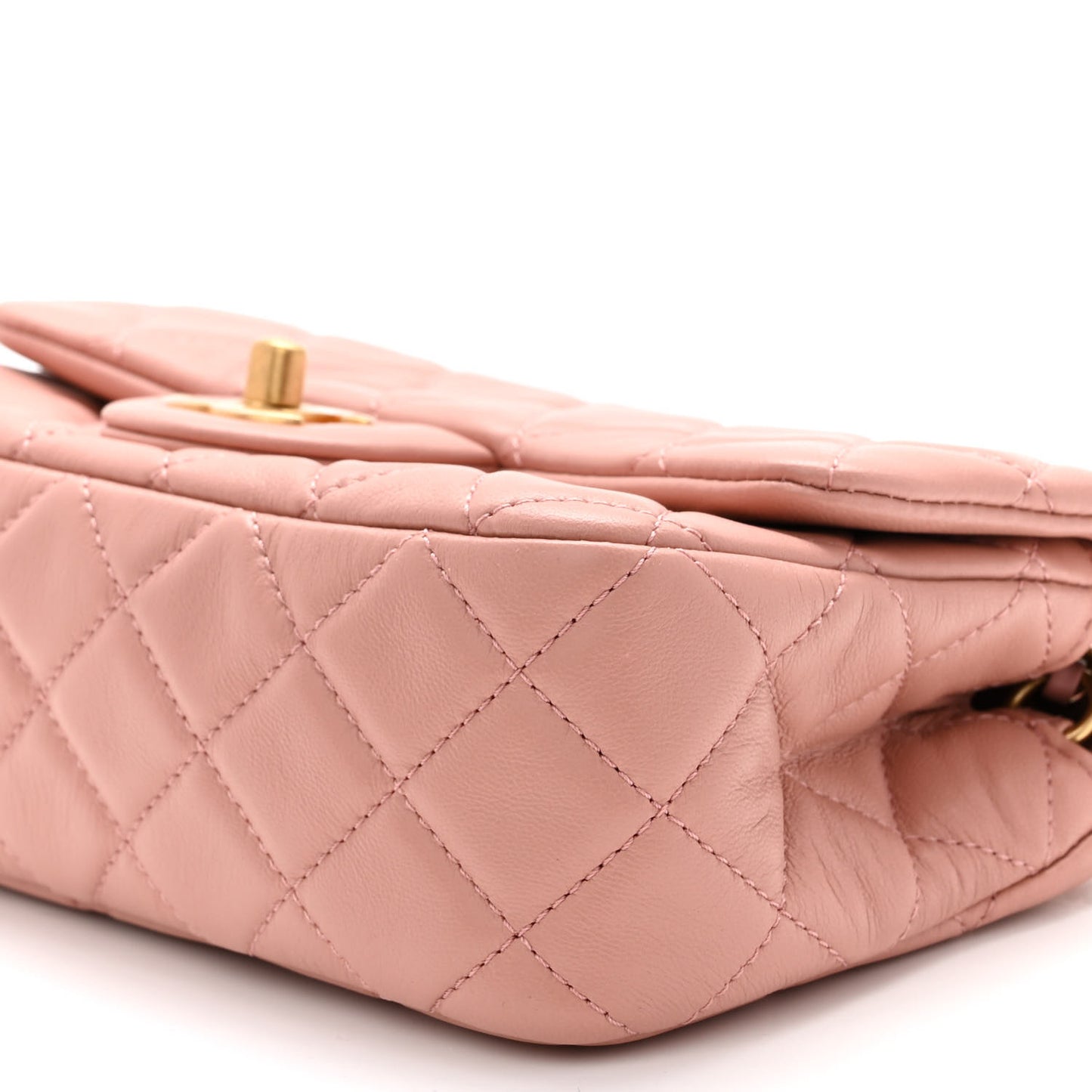 Lambskin Quilted Mini Rectangular Pearl Crush Flap Dark Pink