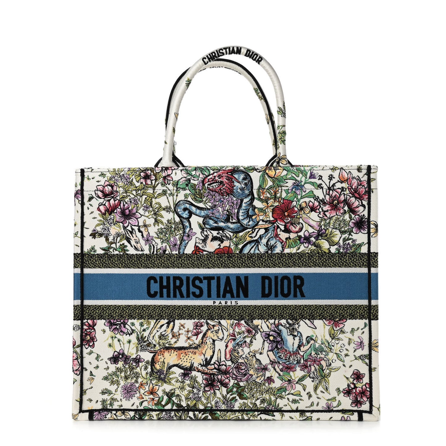 Canvas Embroidered Large D-Constellation Book Tote Latte Multicolor