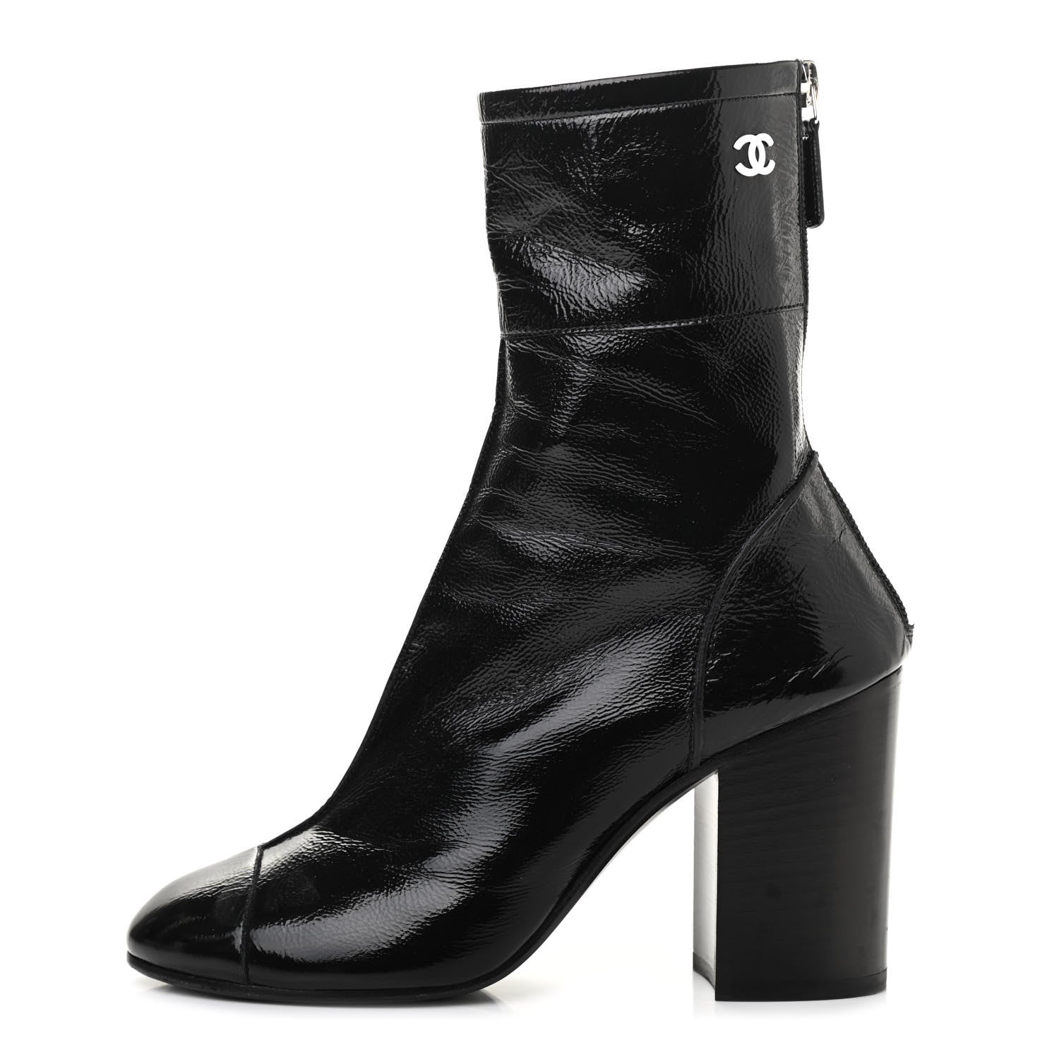 Chanel Shiny Crumpled Calfskin CC Cap Toe Short Boots 36 Black 1 of 8