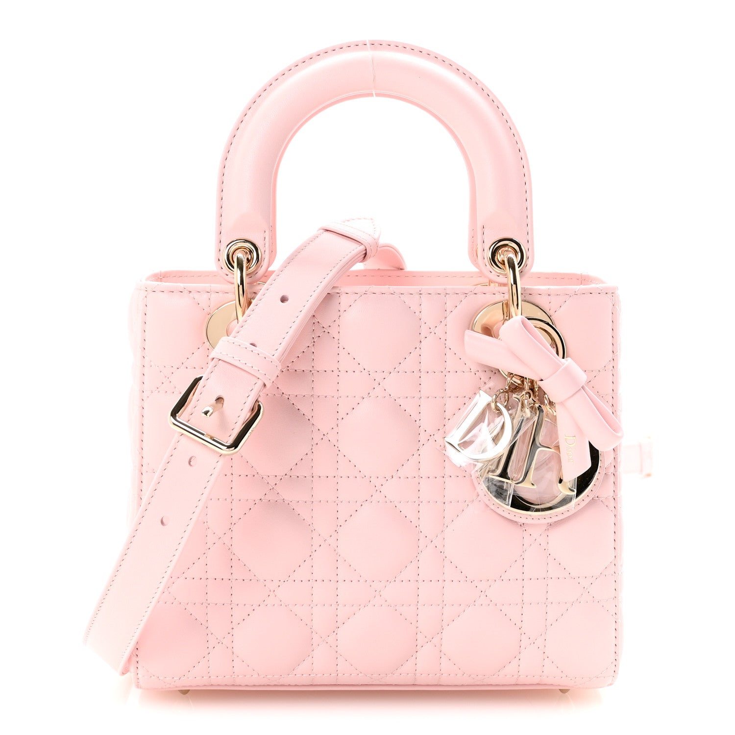 Christian Dior Lambskin Cannage Small Lady Dior Rose Soupir
