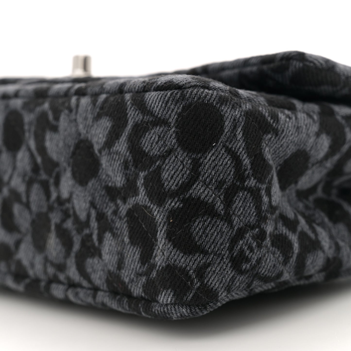 Printed Denim Quilted Flower Mini Rectangular Flap Black