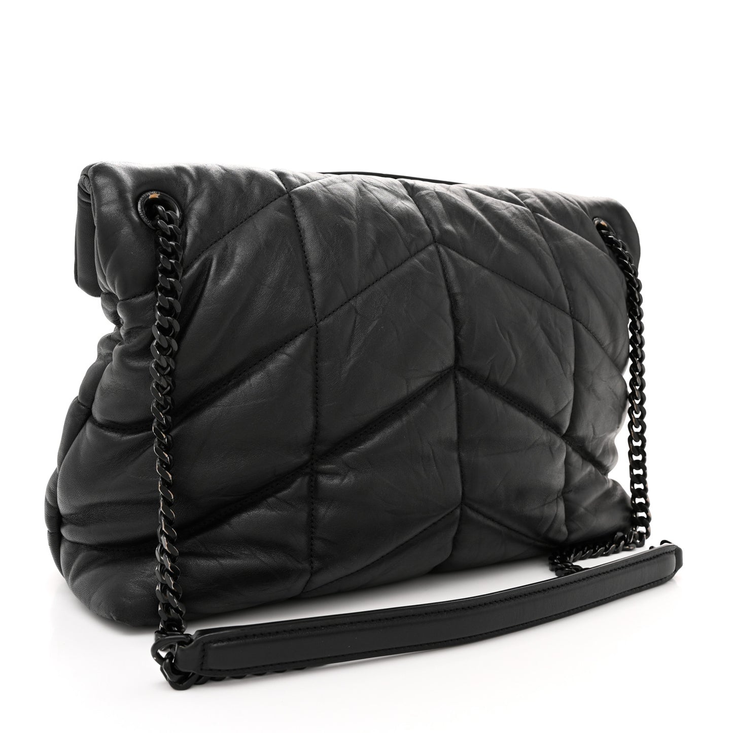 Lambskin Quilted Monogram Monochrome Medium Loulou Puffer Chain Satchel Black