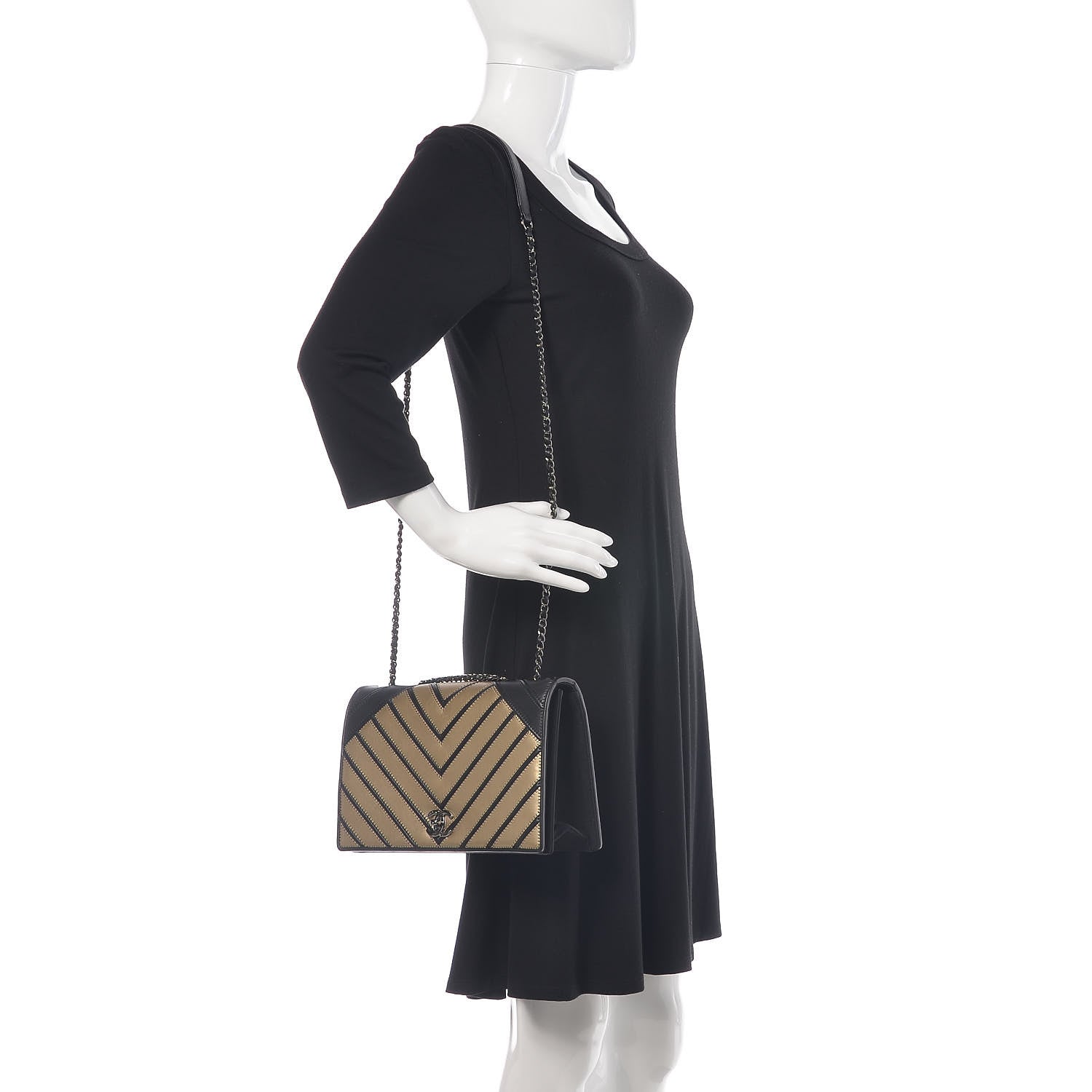 Chanel Grosgrain Chevron Quilted Couture Flap Black Gold 2 of 18