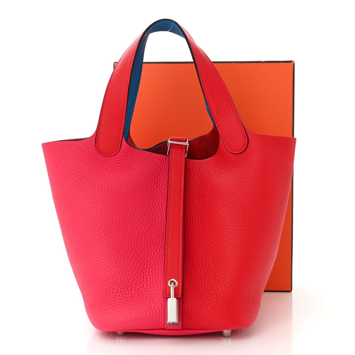 Taurillon Clemence Tri-Color Picotin Lock 18 PM Rouge Coeur Rose Extreme Bleu Zanzibar