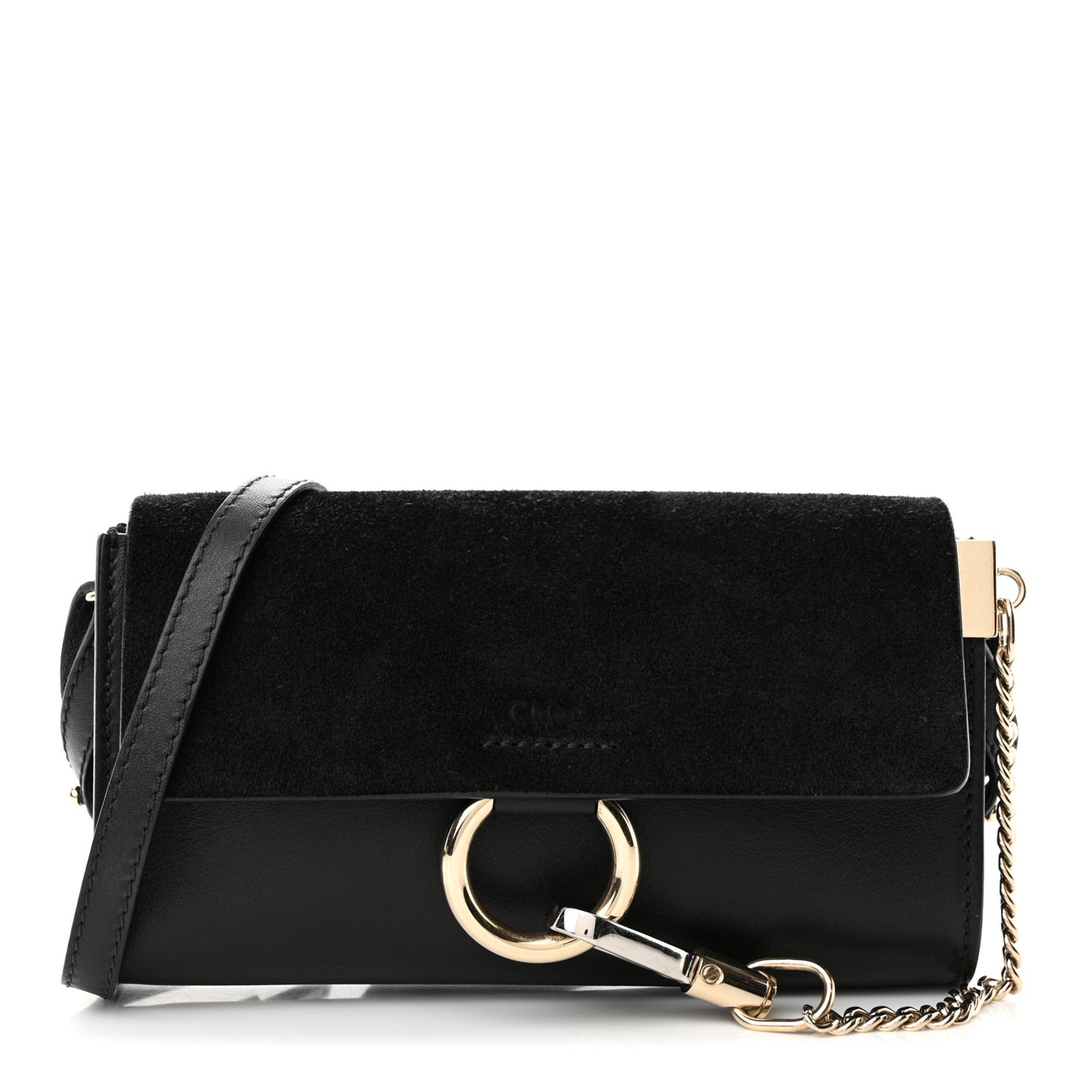 Suede Calfskin Mini Faye Shoulder Bag Black