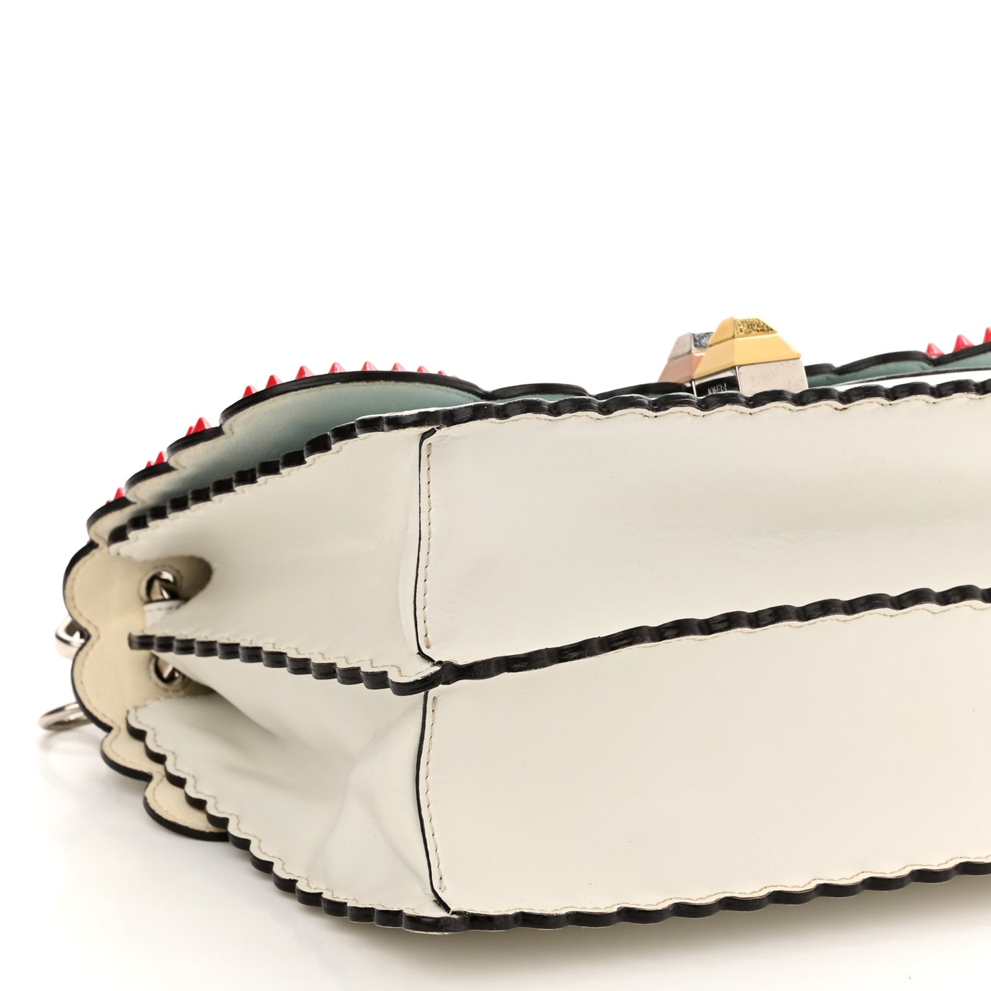 Vitello Liberty Scalloped Studded Flowers and Bows Kan I Shoulder Bag White Multicolor