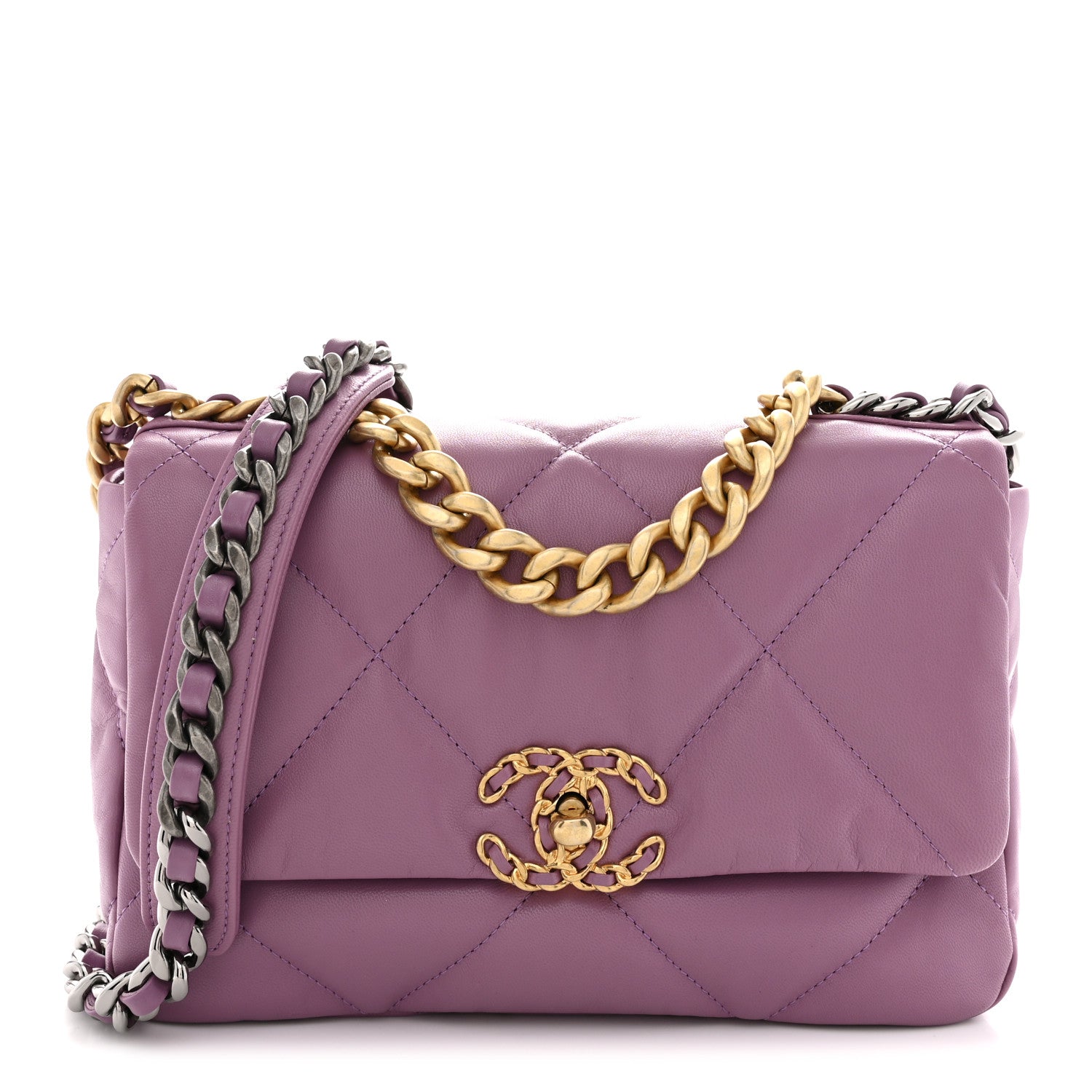 Chanel Goatskin Quilted Medium Chanel 19 Flap Violet Purple