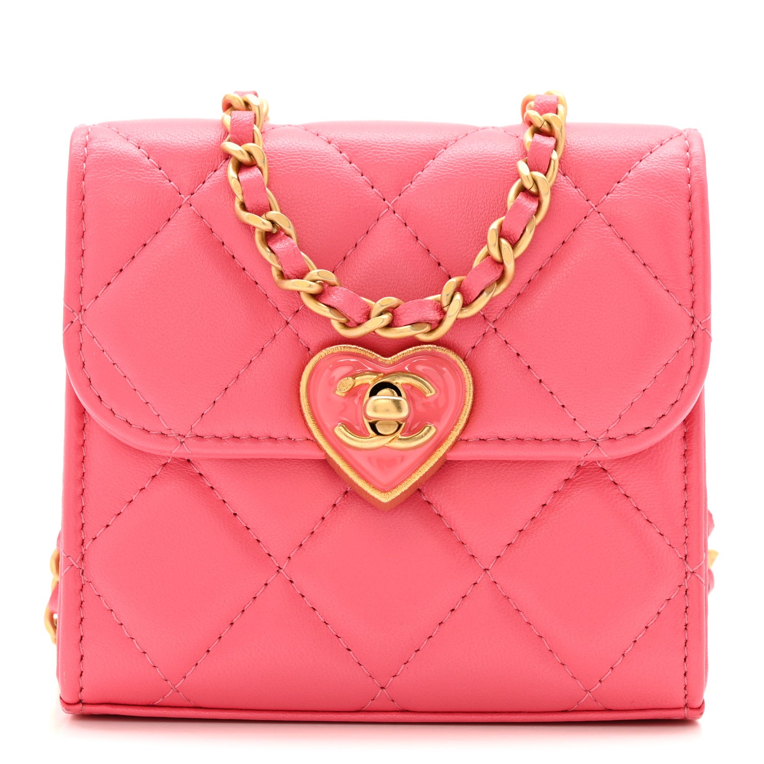 Chanel Lambskin Plexiglass Quilted Coco Love Clutch With Chain