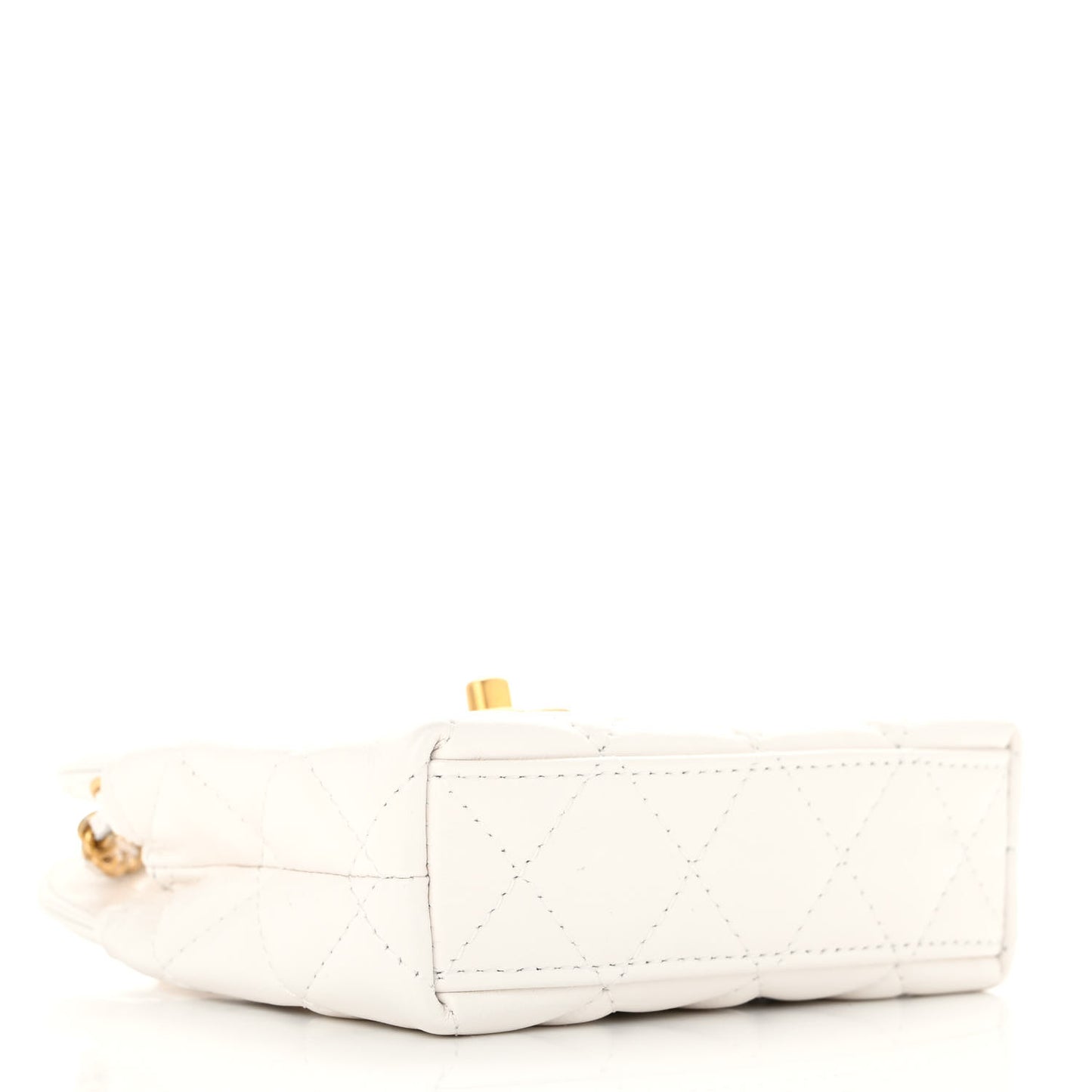 Shiny Aged Calfskin Quilted Mini Nano Kelly Shopper White