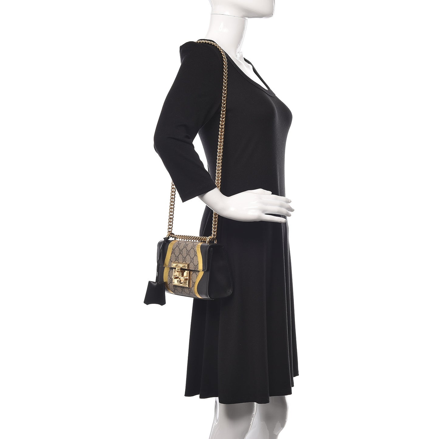Calfskin GG Supreme Monogram Small Padlock Shoulder Bag Black Gold