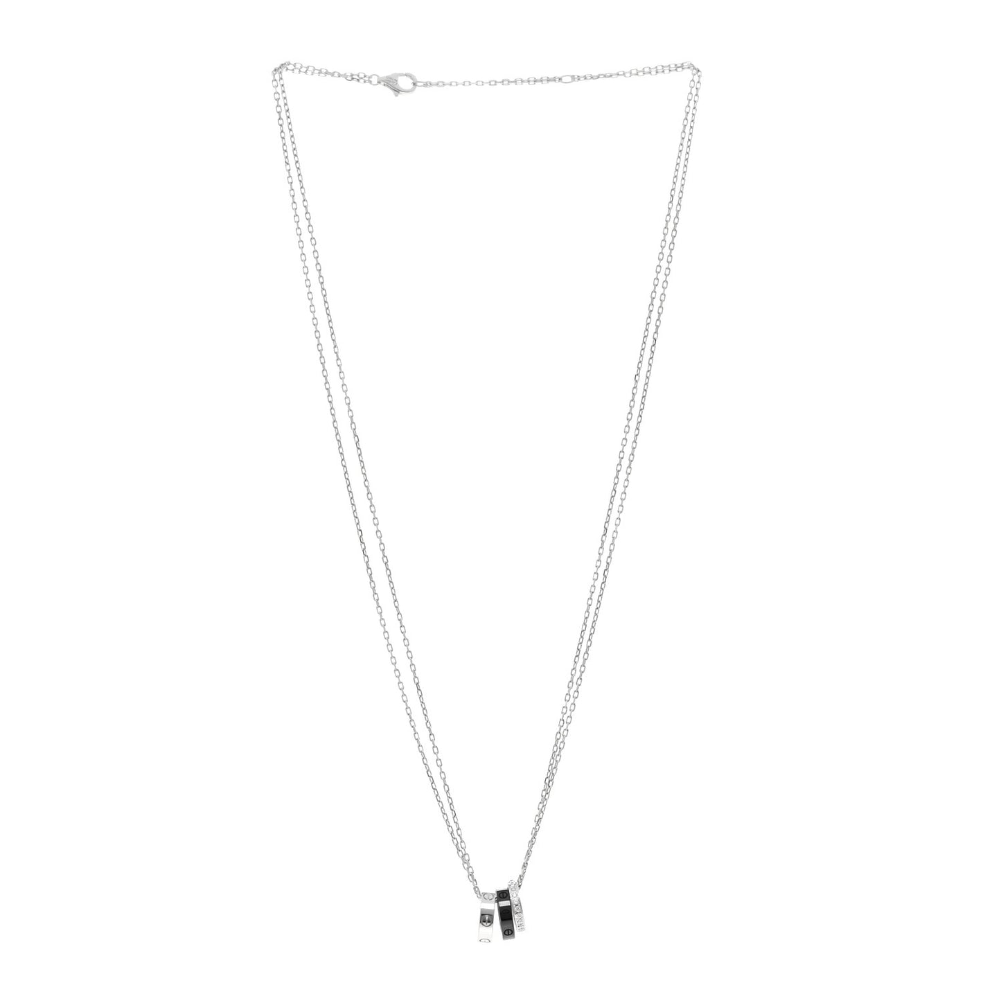 18K White Gold Ceramic Diamond Three Ring LOVE Necklace