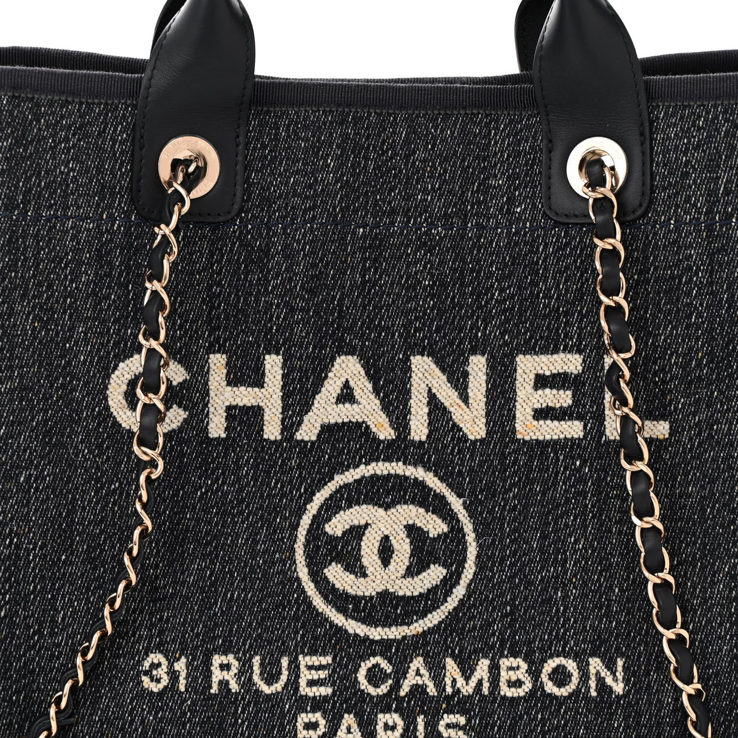 Denim Small Deauville Tote Dark Blue White