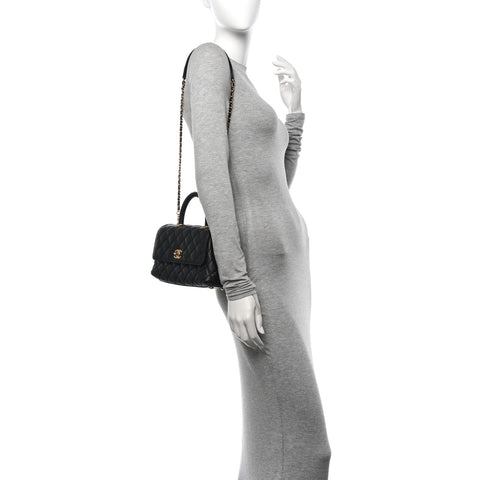 Caviar Quilted Mini Coco Chain Handle Flap Black
