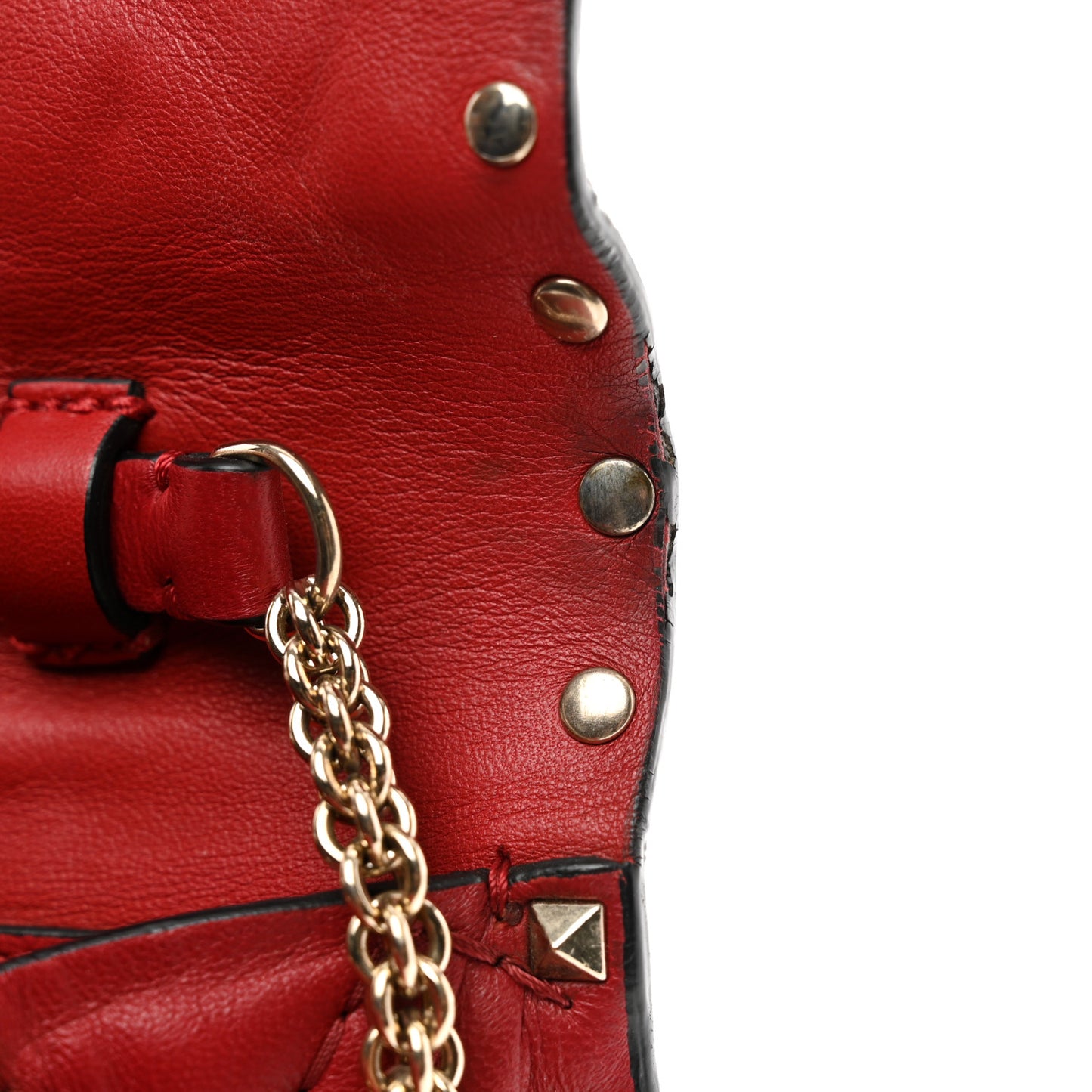 Lambskin Rockstud Spike Wallet on Chain Red