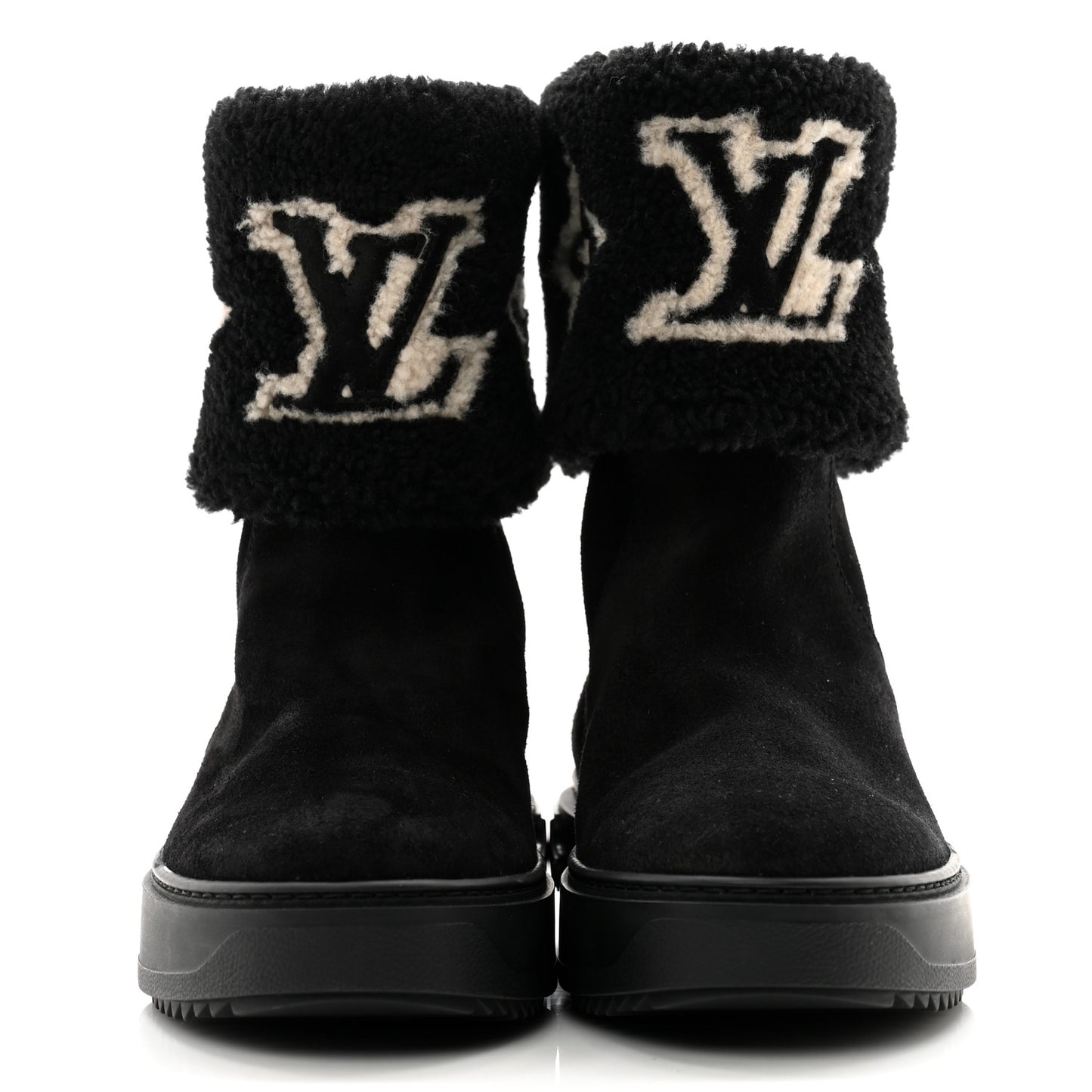 Suede Calfskin Shearling Snowdrop Flat Ankle Boot 39 Black