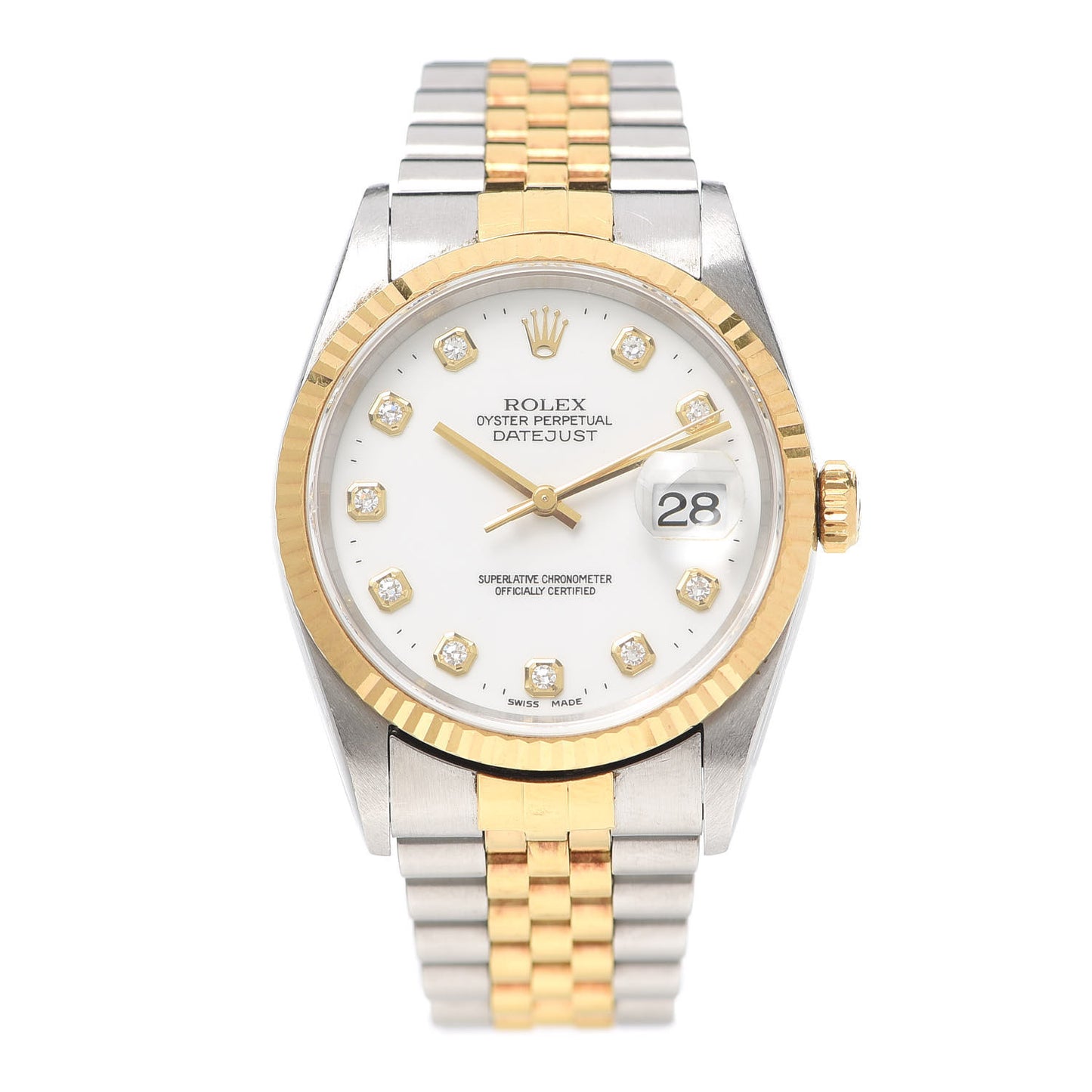 Stainless Steel 18K Yellow Gold Diamond 36mm Oyster Perpetual Datejust Watch White 16233