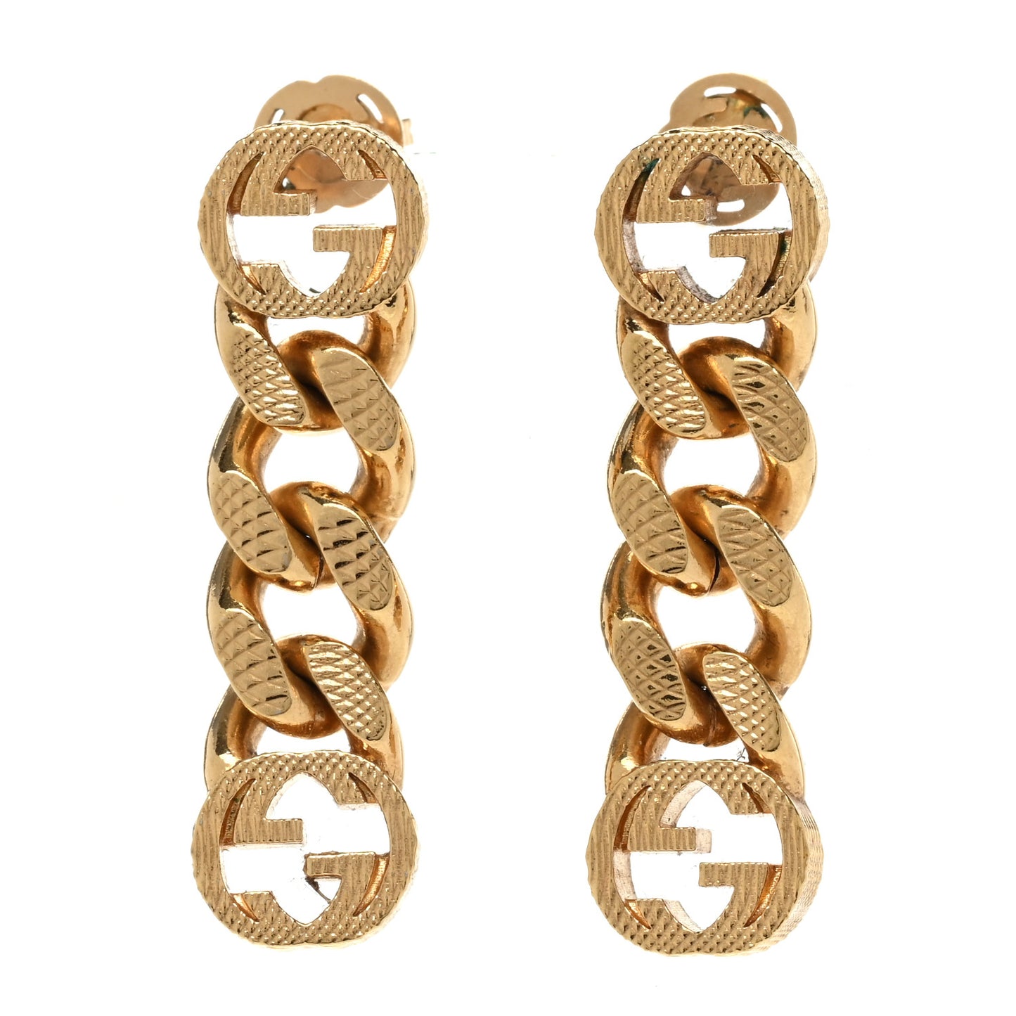 Metal Double Interlocking G Chain Drop Earrings Gold