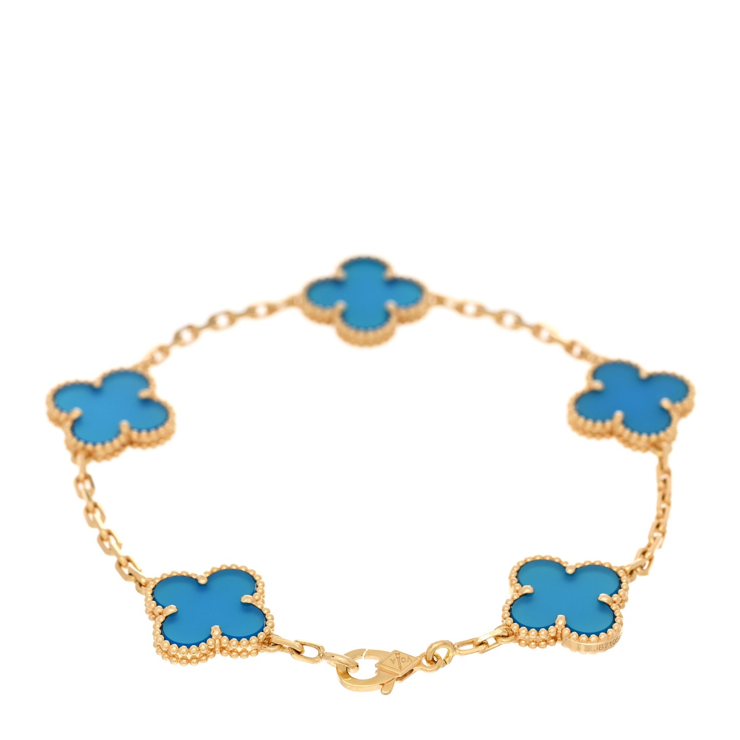 18K Yellow Gold Blue Agate 5 Motifs Vintage Alhambra Bracelet