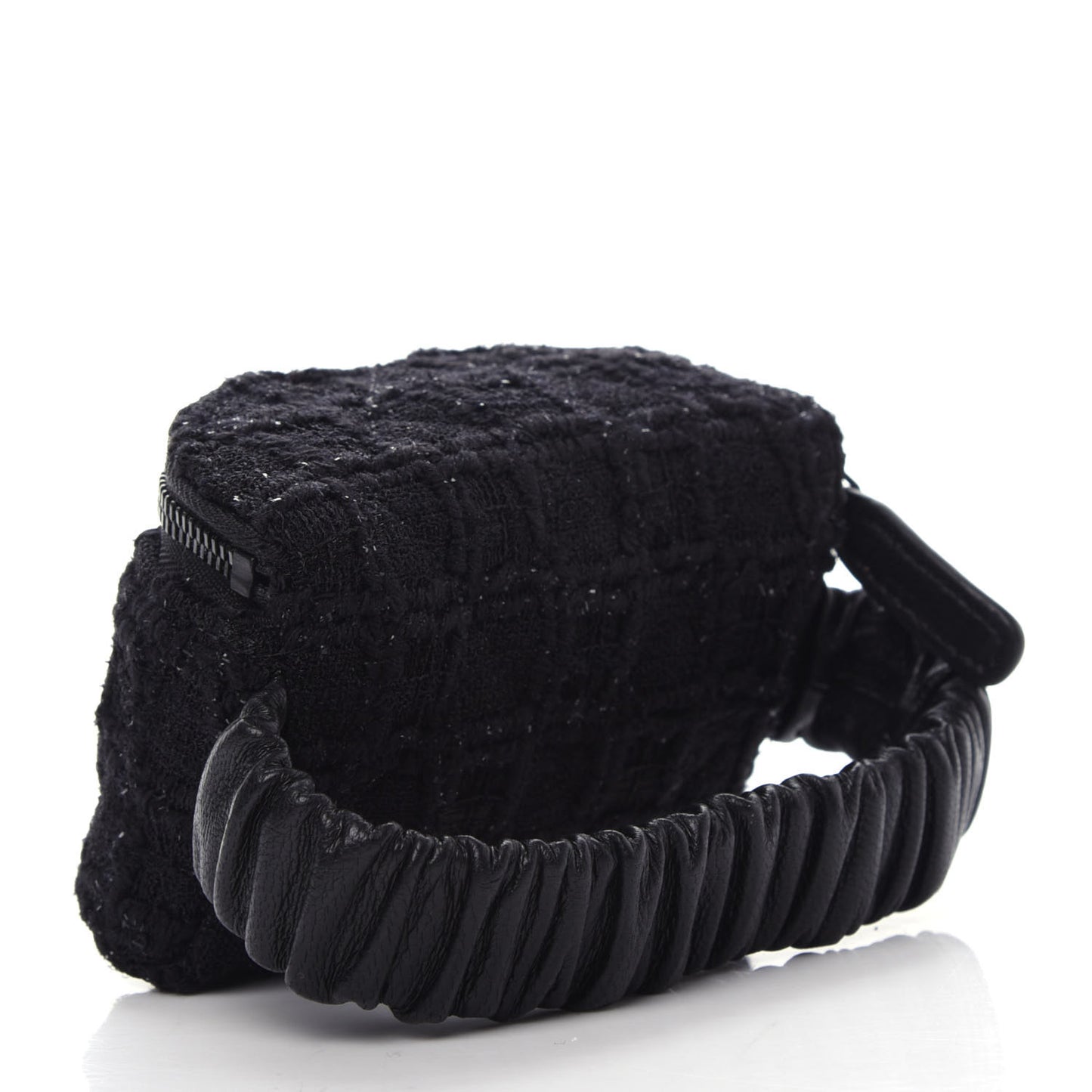 Tweed Lambskin Quilted Arm Coin Purse Black